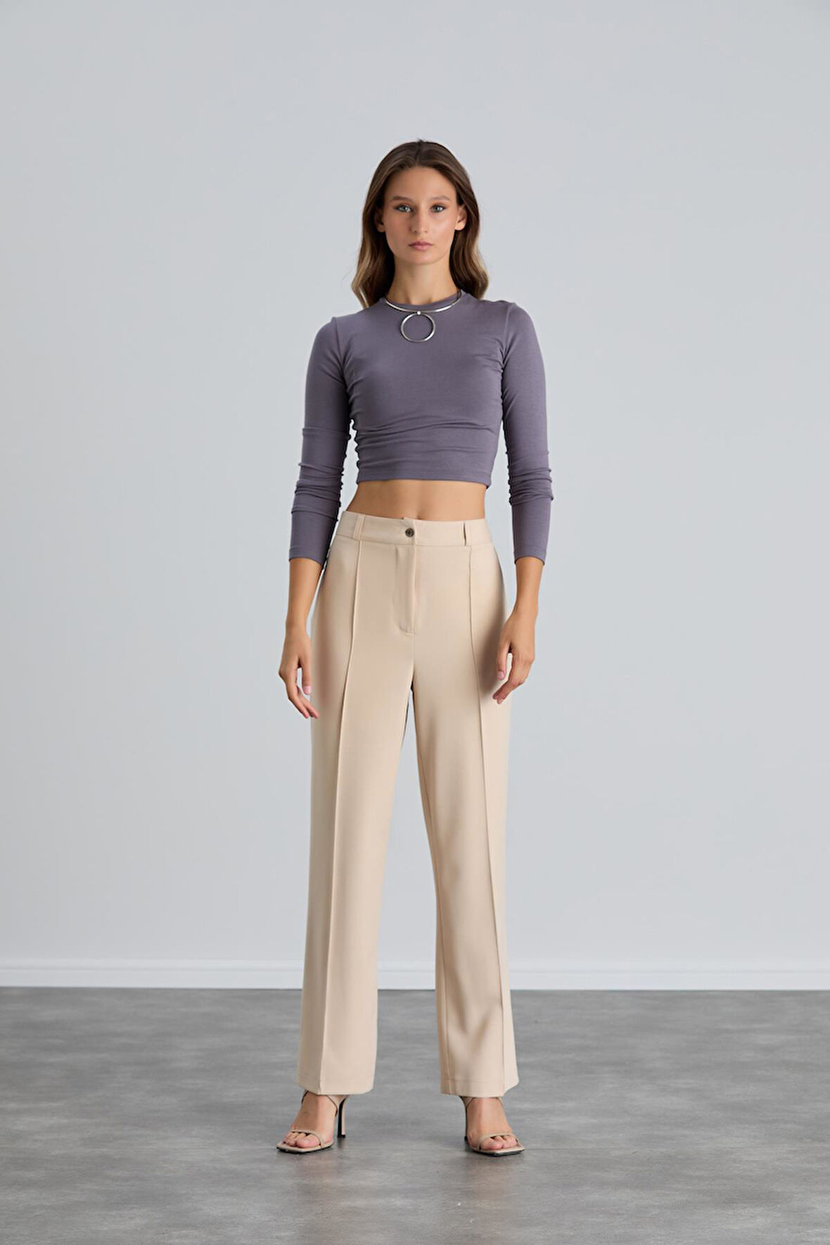 IŞŞIL 4549-Yüksek Bel Çimalı Palazzo Pantolon