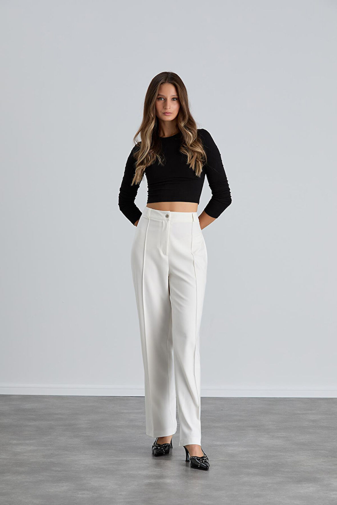 IŞŞIL 4549-Yüksek Bel Çimalı Palazzo Pantolon