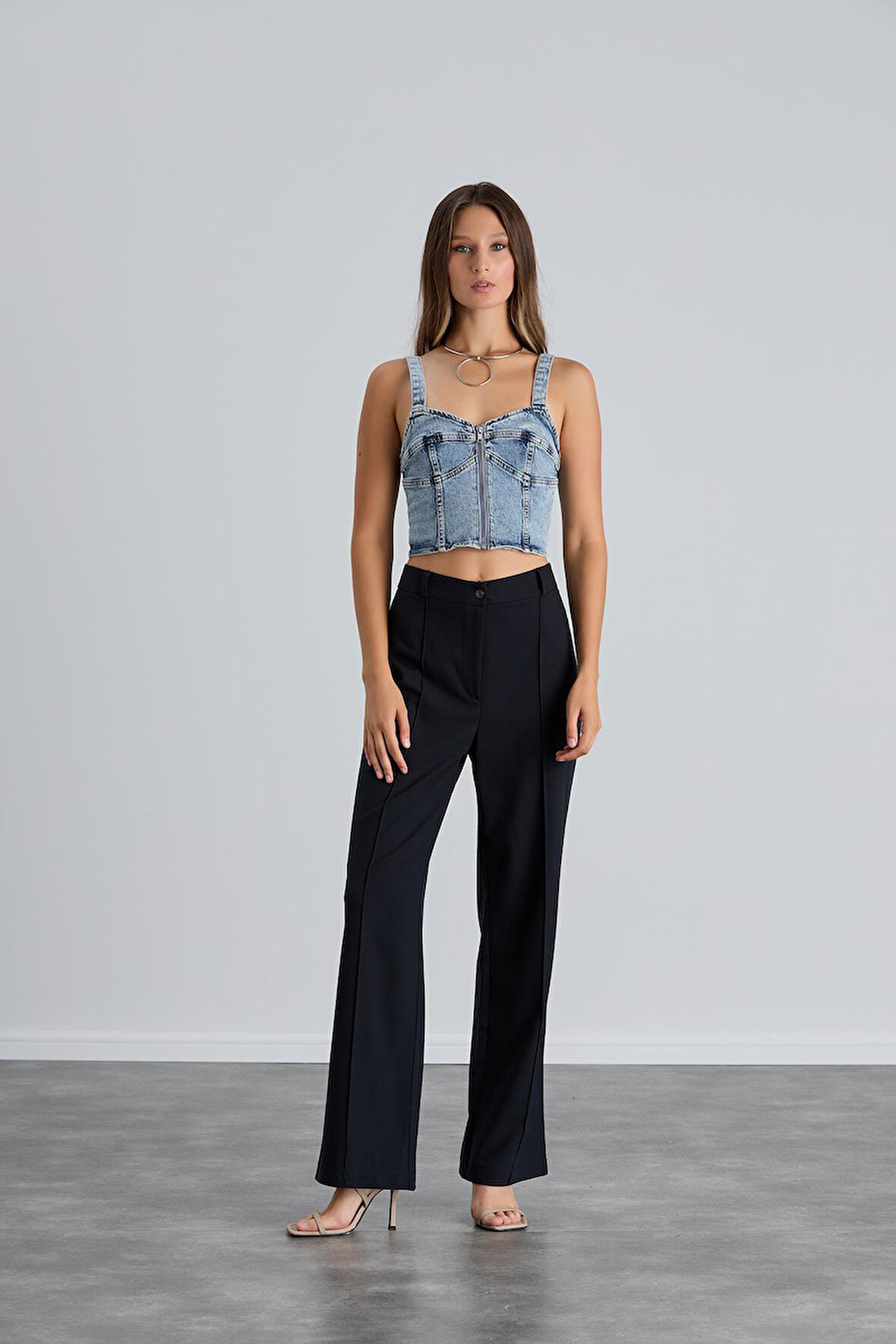 IŞŞIL 4549-Yüksek Bel Çimalı Palazzo Pantolon