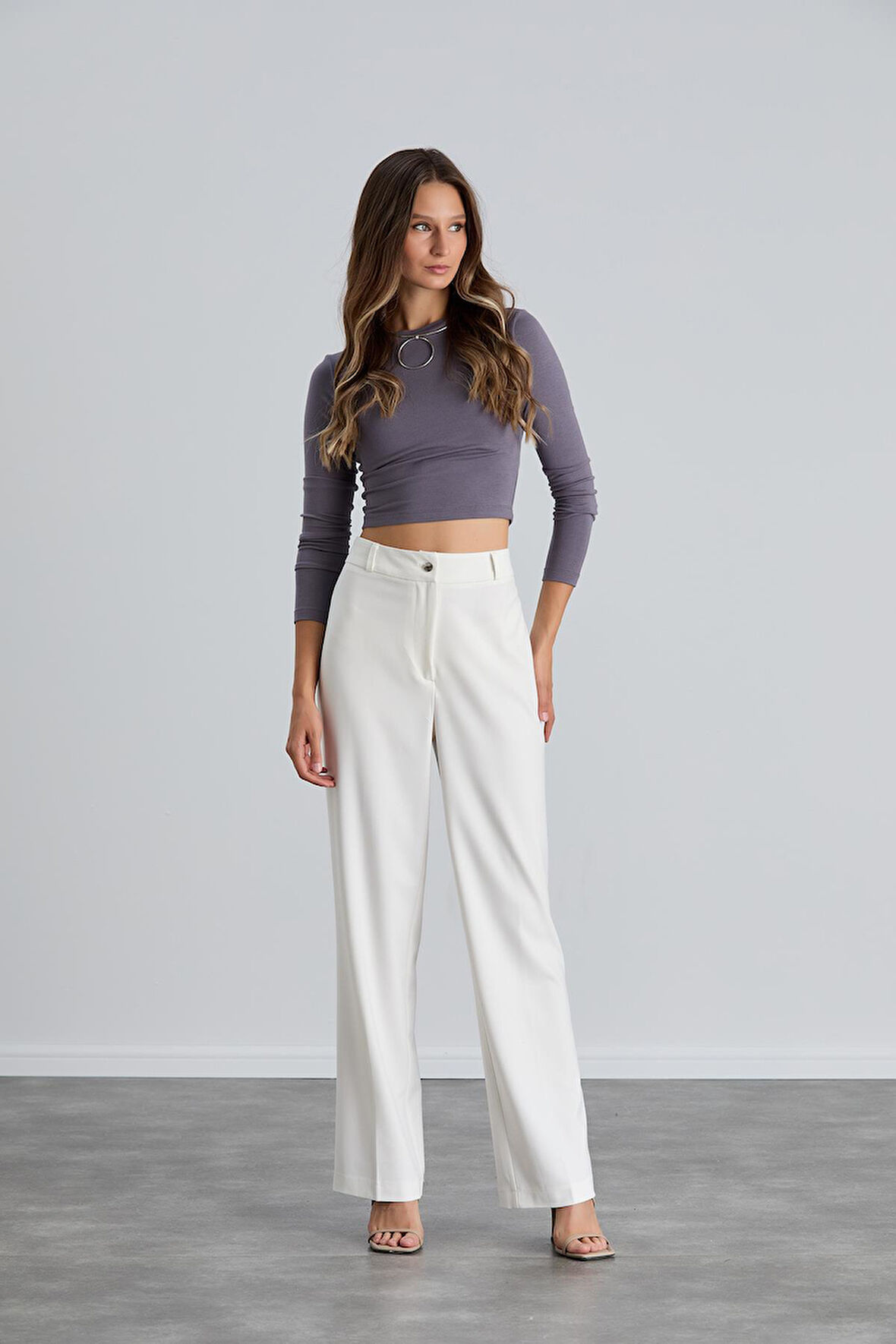 IŞŞIL 4550-Yüksek Bel Cepsiz Palazzo Pantolon