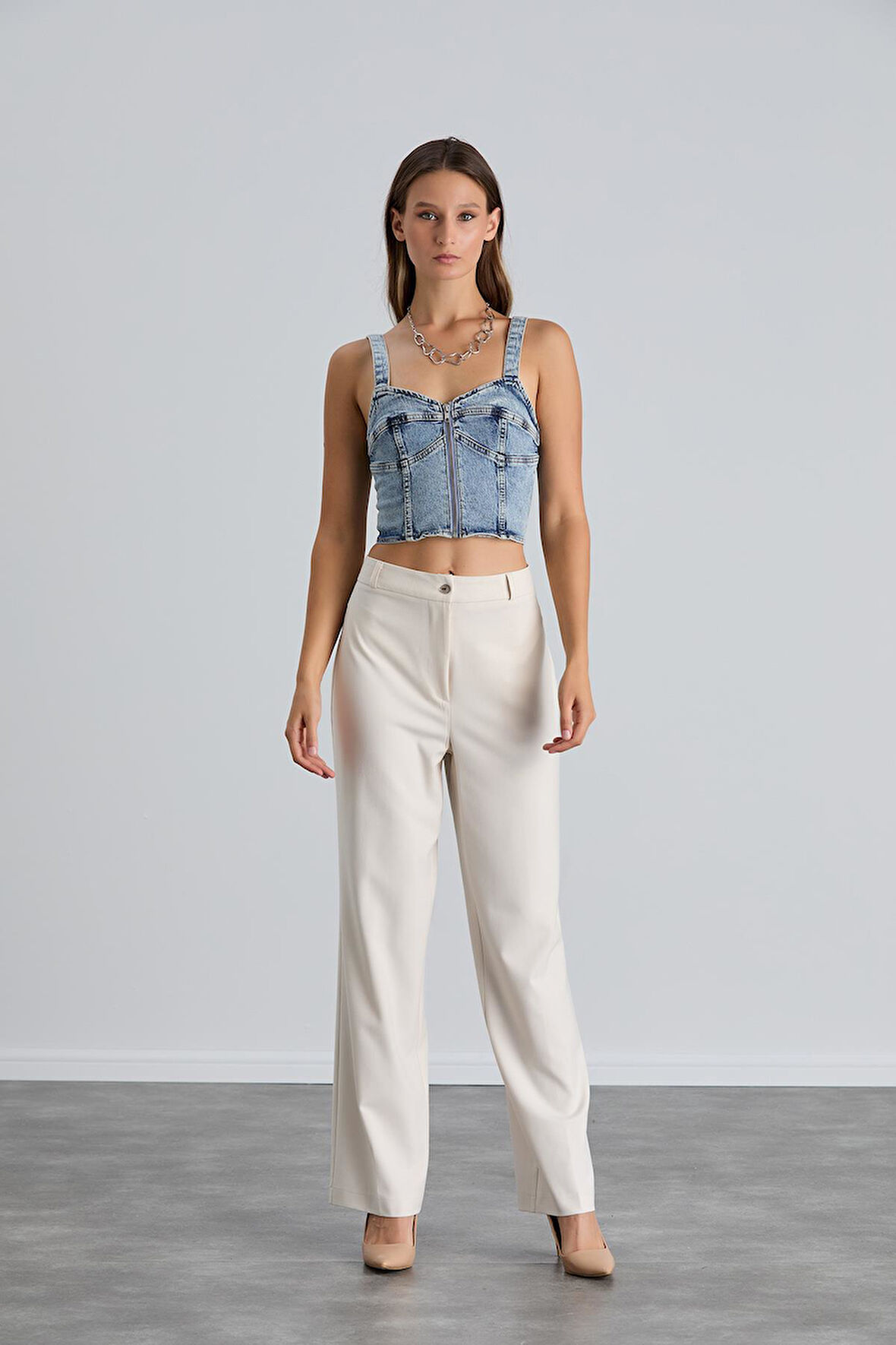 IŞŞIL 4550-Yüksek Bel Cepsiz Palazzo Pantolon