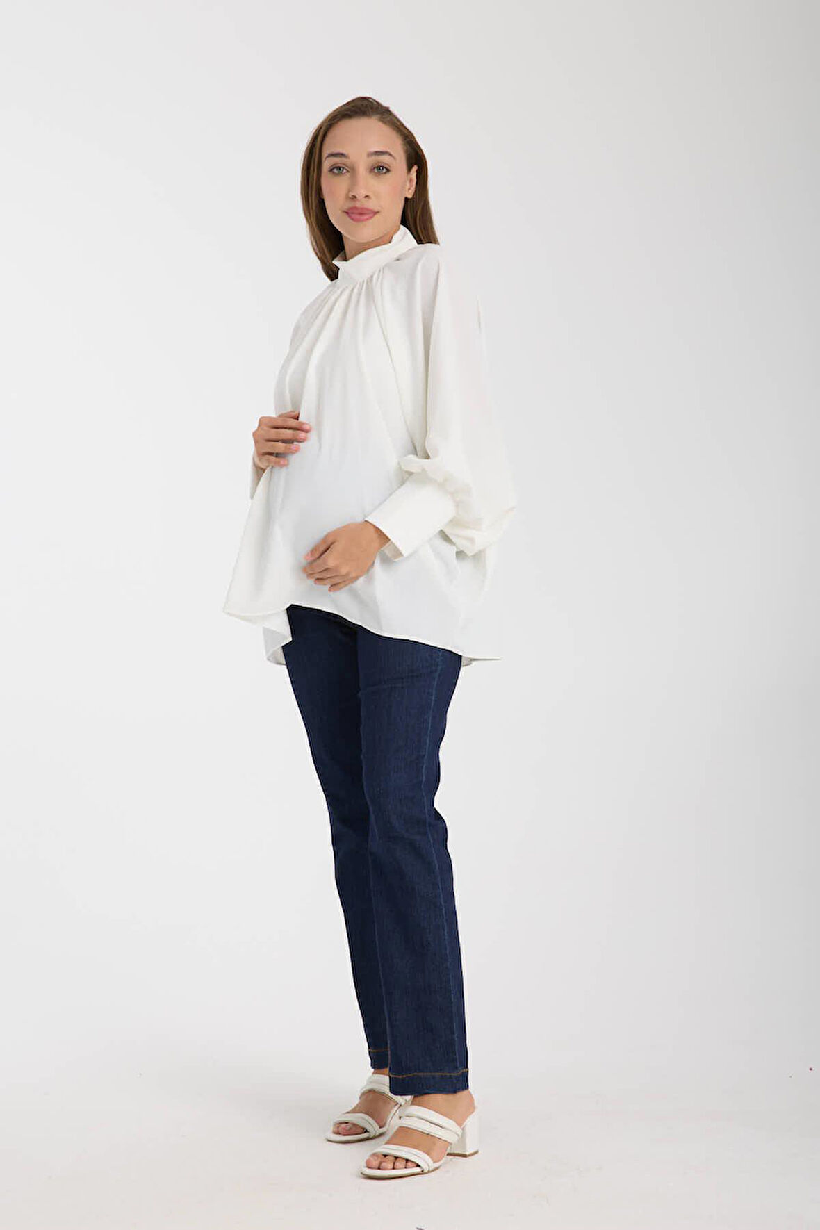 IŞŞIL 2444-Hakim Yaka Yarasa Hamile Şifon Bluz-Tunik