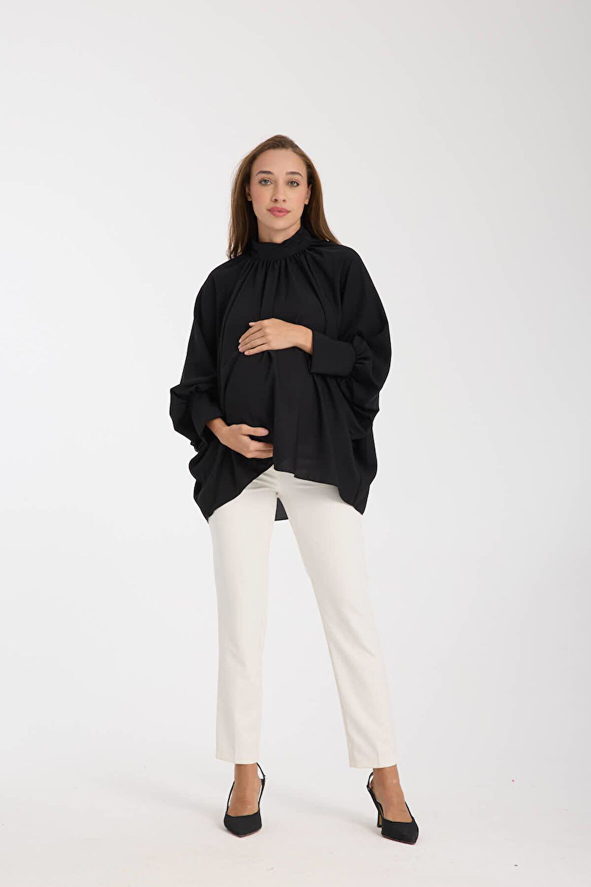 IŞŞIL 2444-Hakim Yaka Yarasa Hamile Şifon Bluz-Tunik