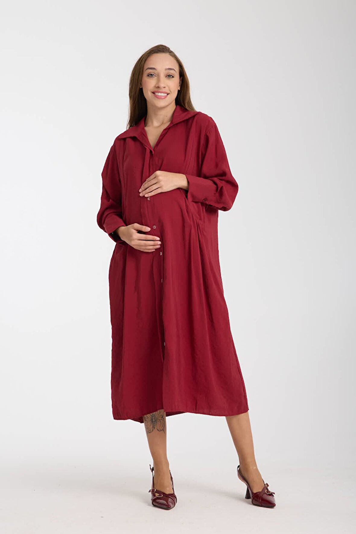 IŞŞIL 35007-Cep Biyeli OwerSize Midi Boy Tunik-Elbise