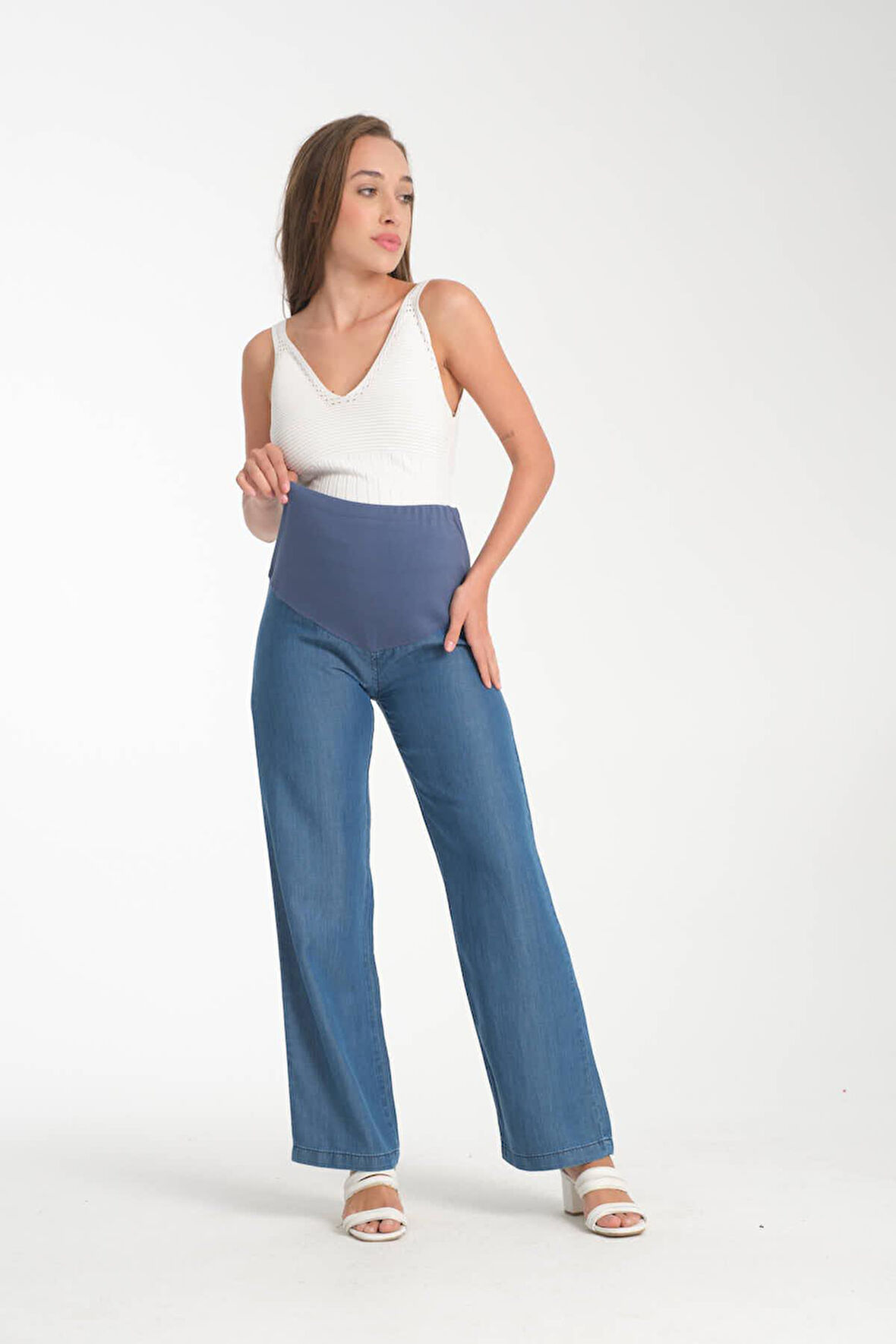 IŞŞIL 4563-Lyocell Esnek Karın Bandlı Hamile Bol Paça Pantolon