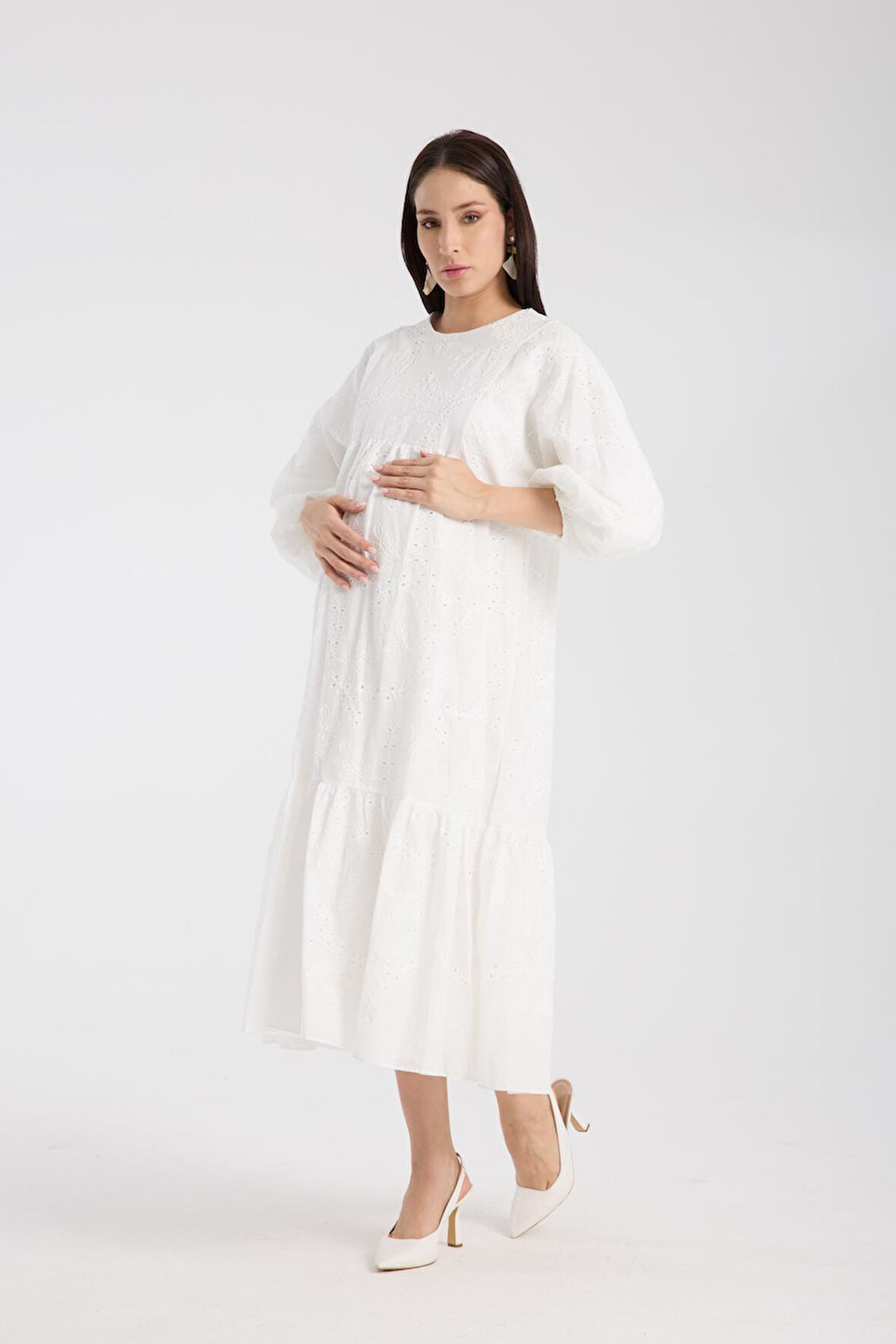 IŞŞIL 34910-Brode Nakış OverSize Hamile Giyim Elbise