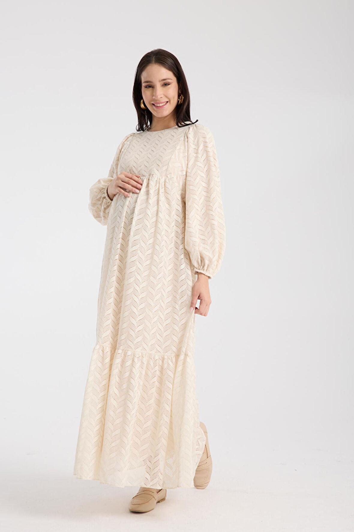 IŞŞIL 34548-Hamile Giyim OverSize Dantel Hamile Elbise