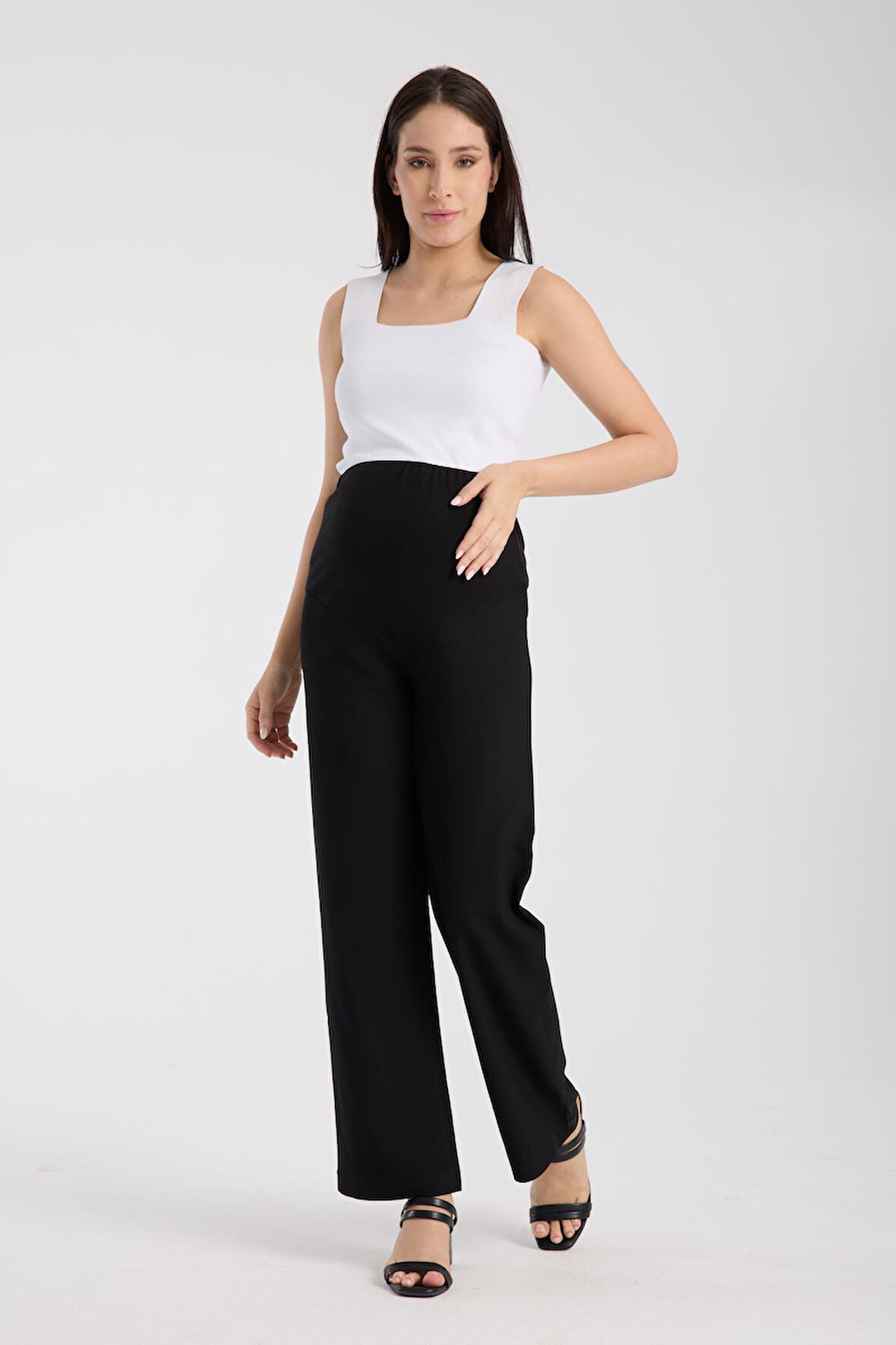 IŞŞIL 4564-Esnek Karın Banlı Hamile Giyim Bol Paça Kumaş Pantolon