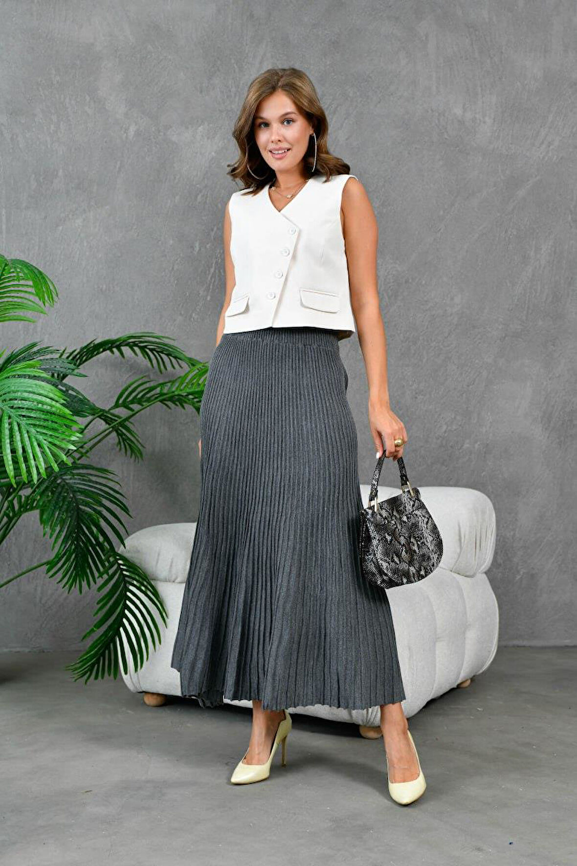 IŞŞIL 10807-Kloş Kesim Esnek Triko Etek