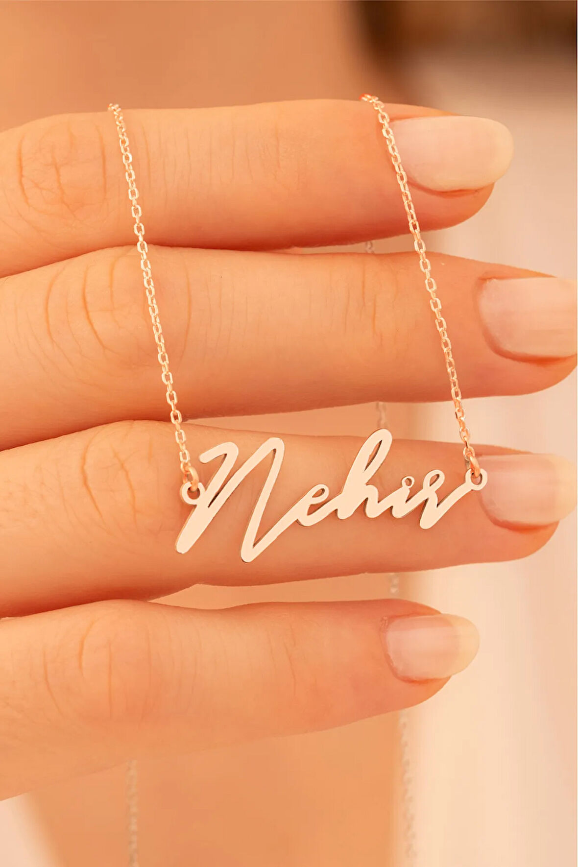 Kadın Gümüş Kolye - Nehir Yazılı 925 Ayar Gümüş Rose Kaplama Kadın Kolye