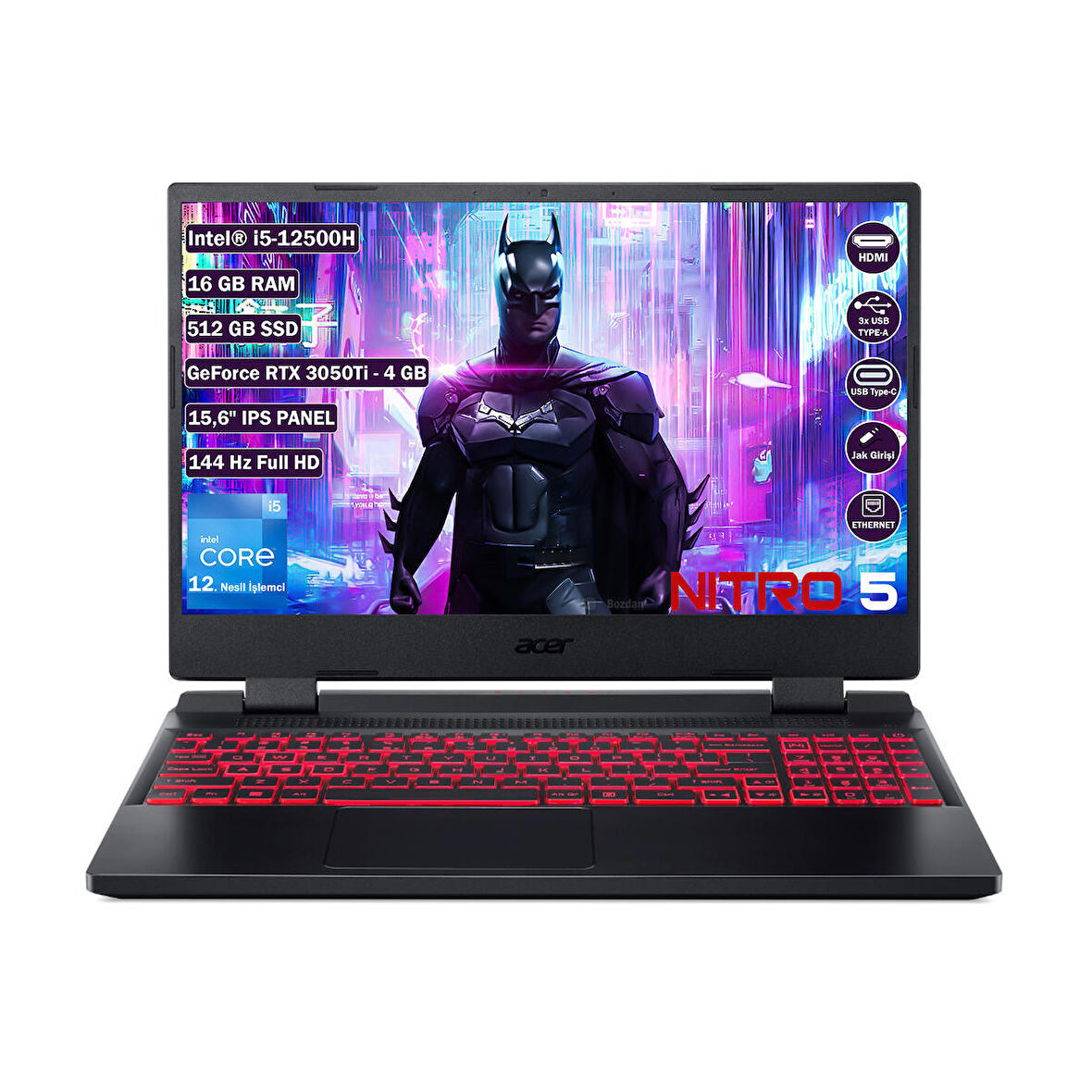 Acer Nitro 5 AN515-58 Intel Core I5 12500H 16 GB 512 GB SSD RTX 3050TI - 4 GB Freedos 15.6" FHD IPS Taşınabilir Bilgisayar NH.QFLEY.002