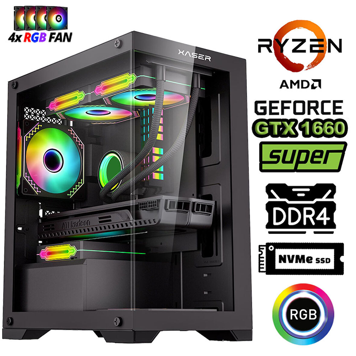 Xaser Blood x120 Ryzen 7 5700x 32GB Ram 1TB M.2 SSD 6GB GTX1660 Super Masaüstü Oyuncu Bilgisayar