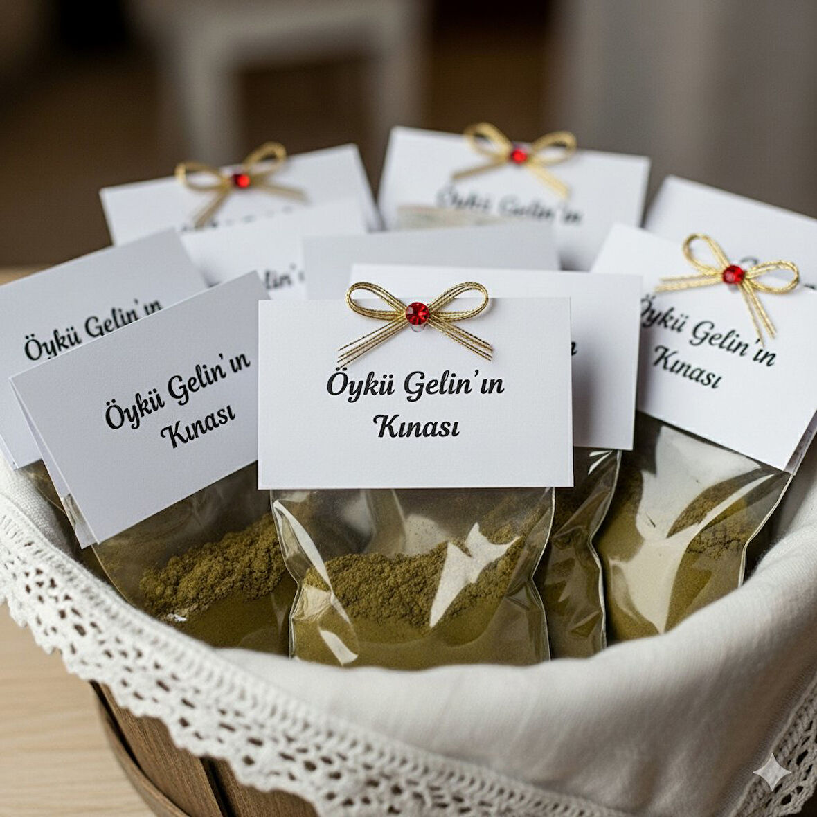 Dağıtmalık Hediyelik Kına 50 Adet Paketlenmiş Kişiye Özel İsimli