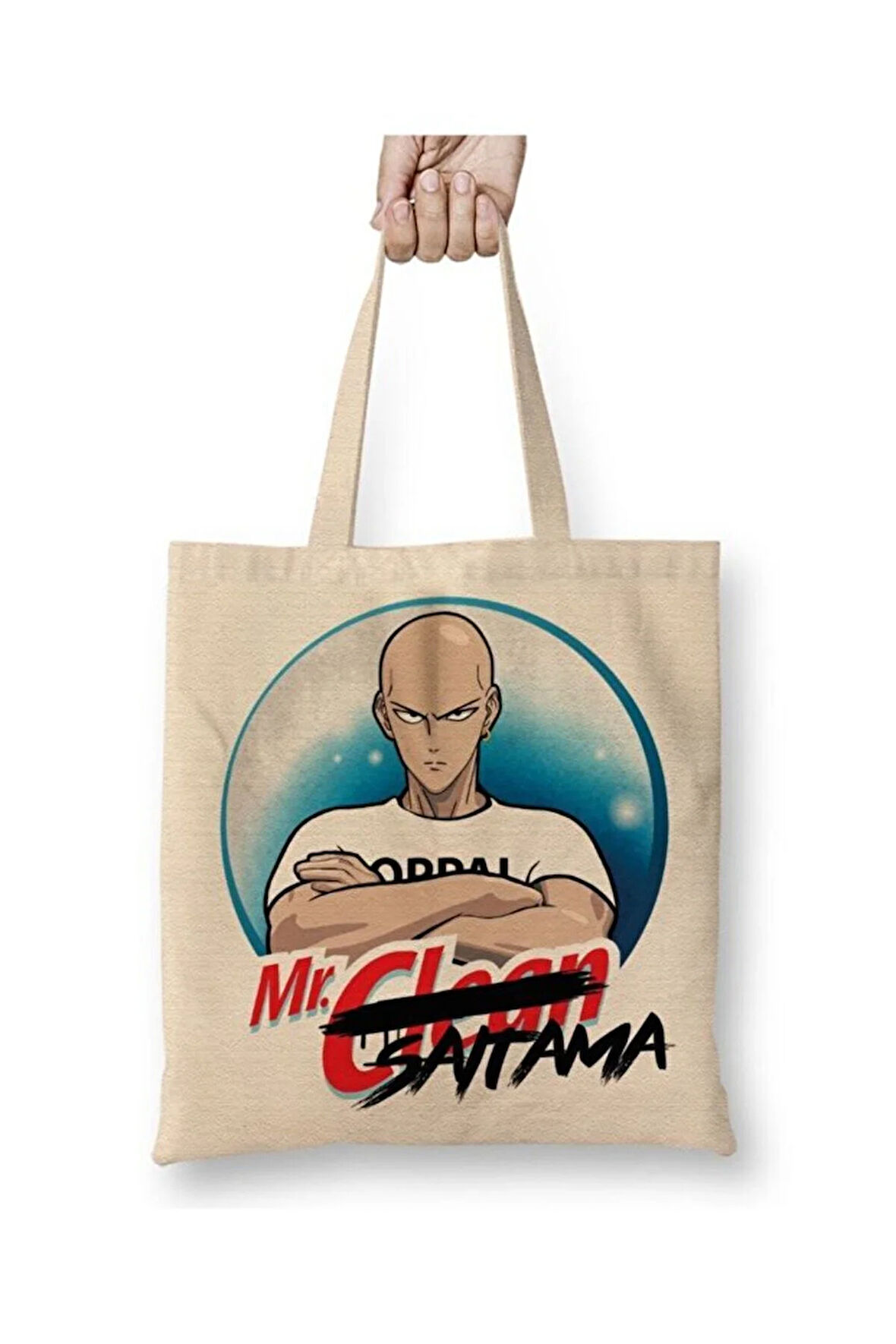 One Punch Man Saitama Bez Çanta Uzun Saplı Alışveriş Çantası Plaj Çantası