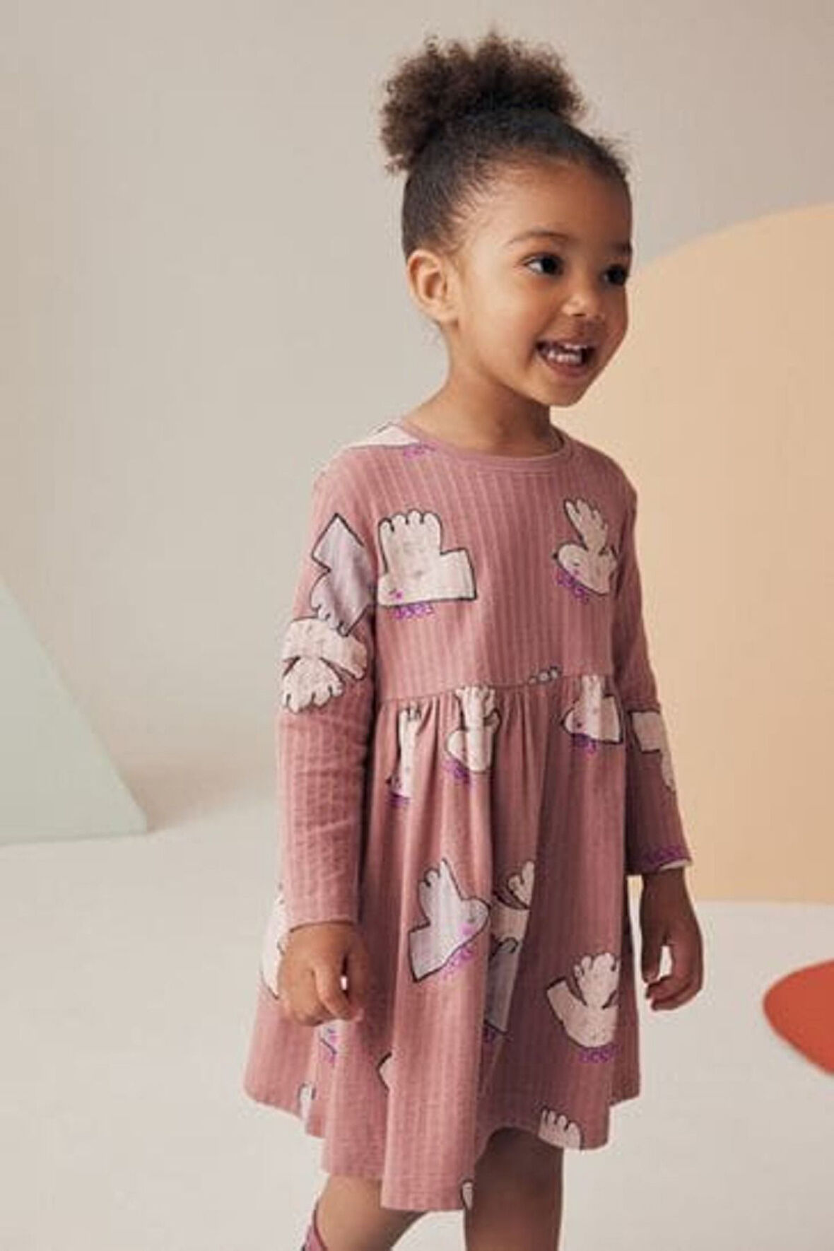 Next Baby Pamuklu Doğal Kuş Desenli Uzun Kollu Elbise