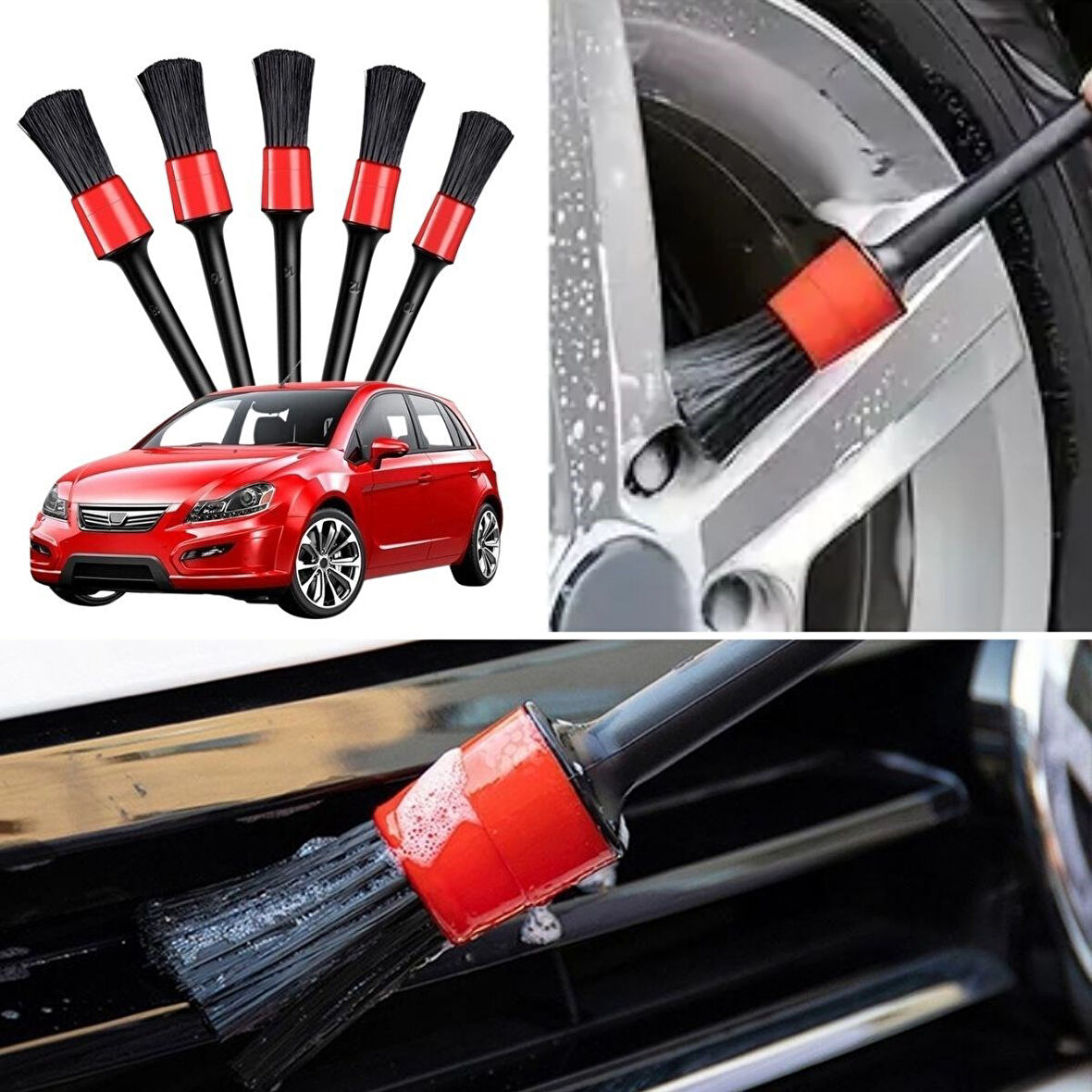 CT-STONES® 5 li Çok Amaçlı Araç İçi ve Dış Yüzey Temizlik & Detaylandırma Fırça Seti
