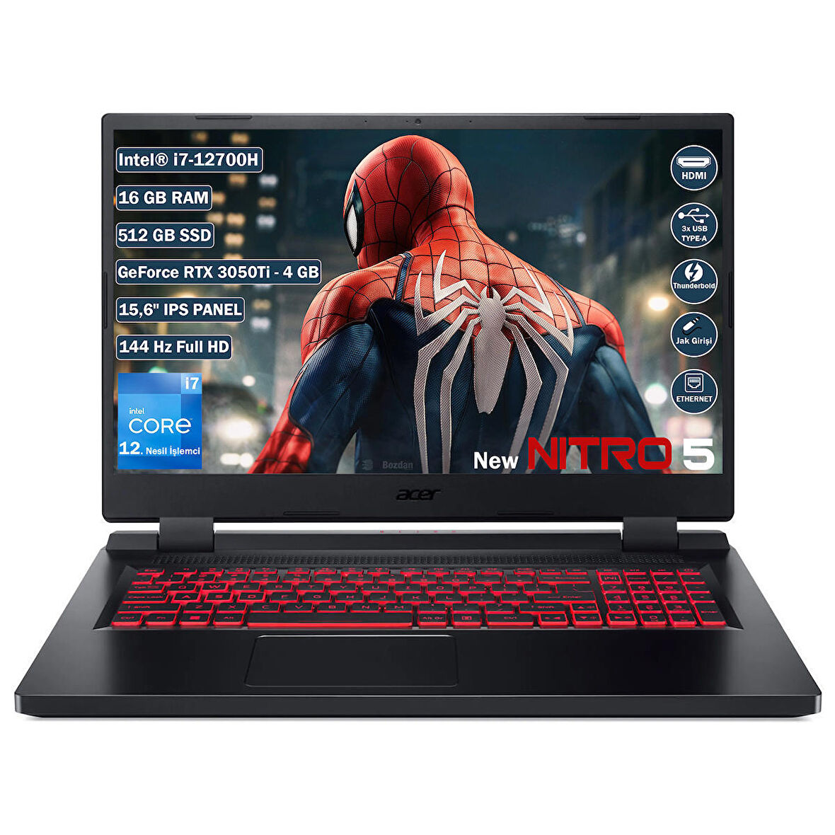 Acer Nitro 5 AN515-58 İntel Core i7 12700H 16 GB 512 GB SSD RTX 3050TI - 4 GB Freedos 15.6" FHD IPS Taşınabilir Bilgisayar NH.QFLEY.003