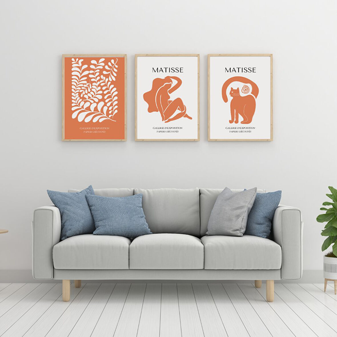 Turuncunun Büyüsü Matisse  Duvar Tablosu Çerçeveli 3'lü Set