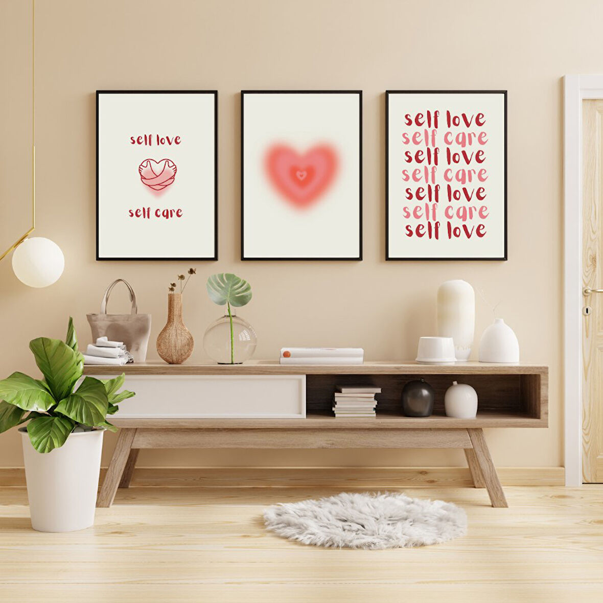 Self Love Care  Duvar Tablosu Çerçeveli 3'lü Set