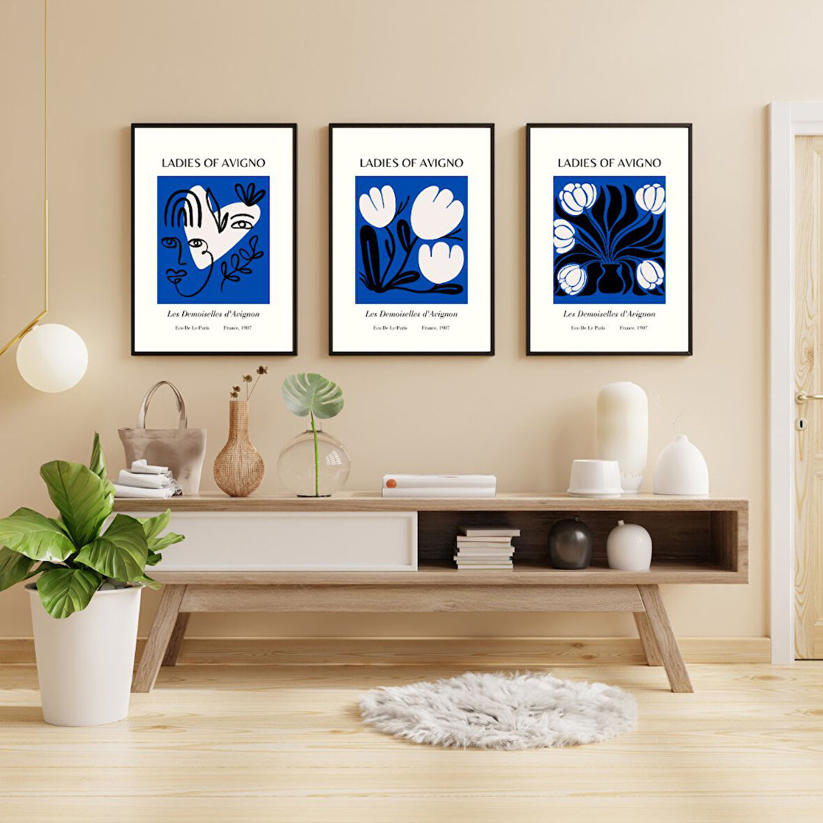 Mavinin Büyüsü Picasso Duvar Tablosu Çerçeveli 3'lü Set
