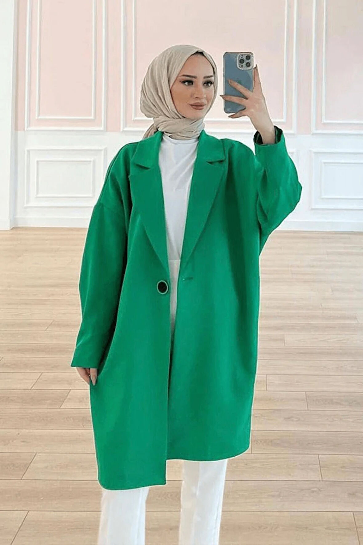 Arelis Düğme Detay Uzun Blazer Ceket TNS-4296