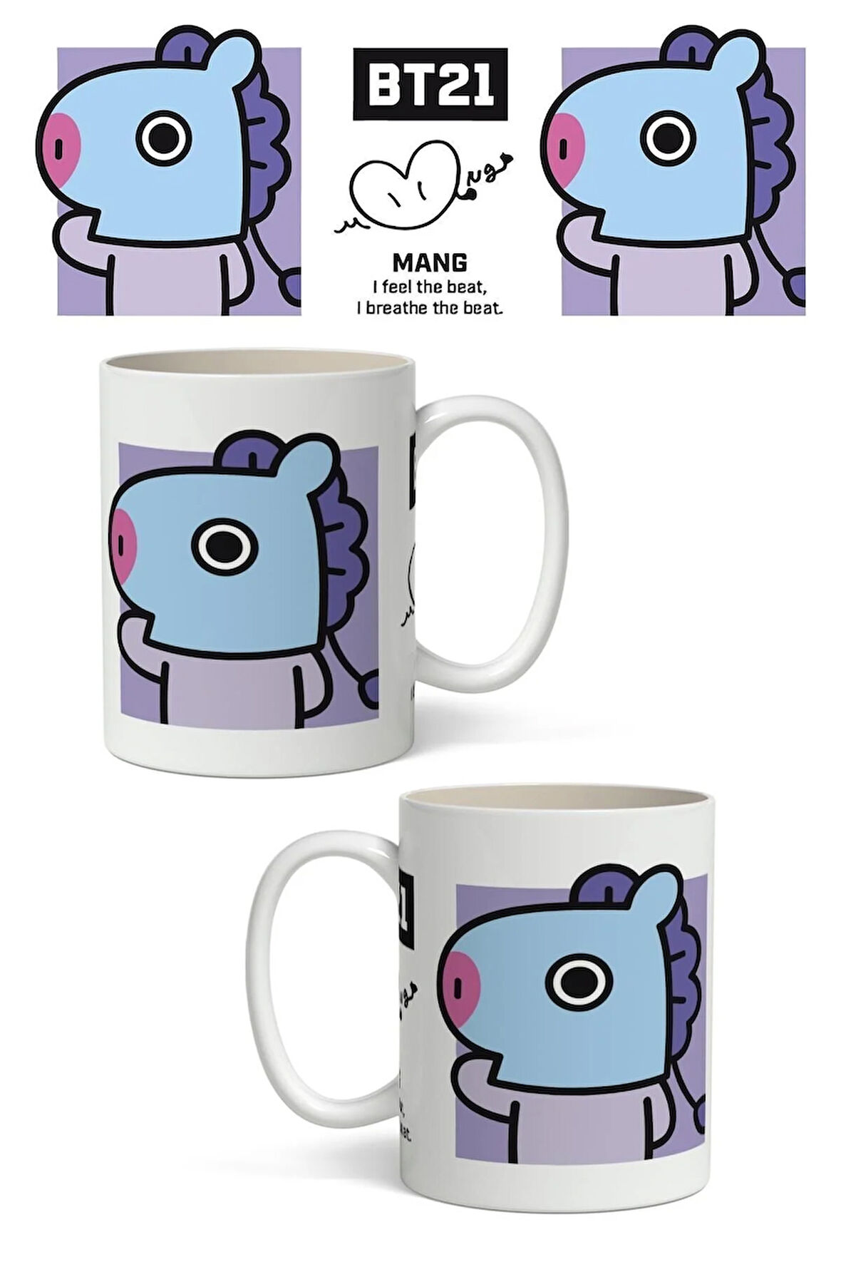 BT21 Mang Temalı Beyaz Kupa Bardak Sevgiliye Arkadaşa Hediye