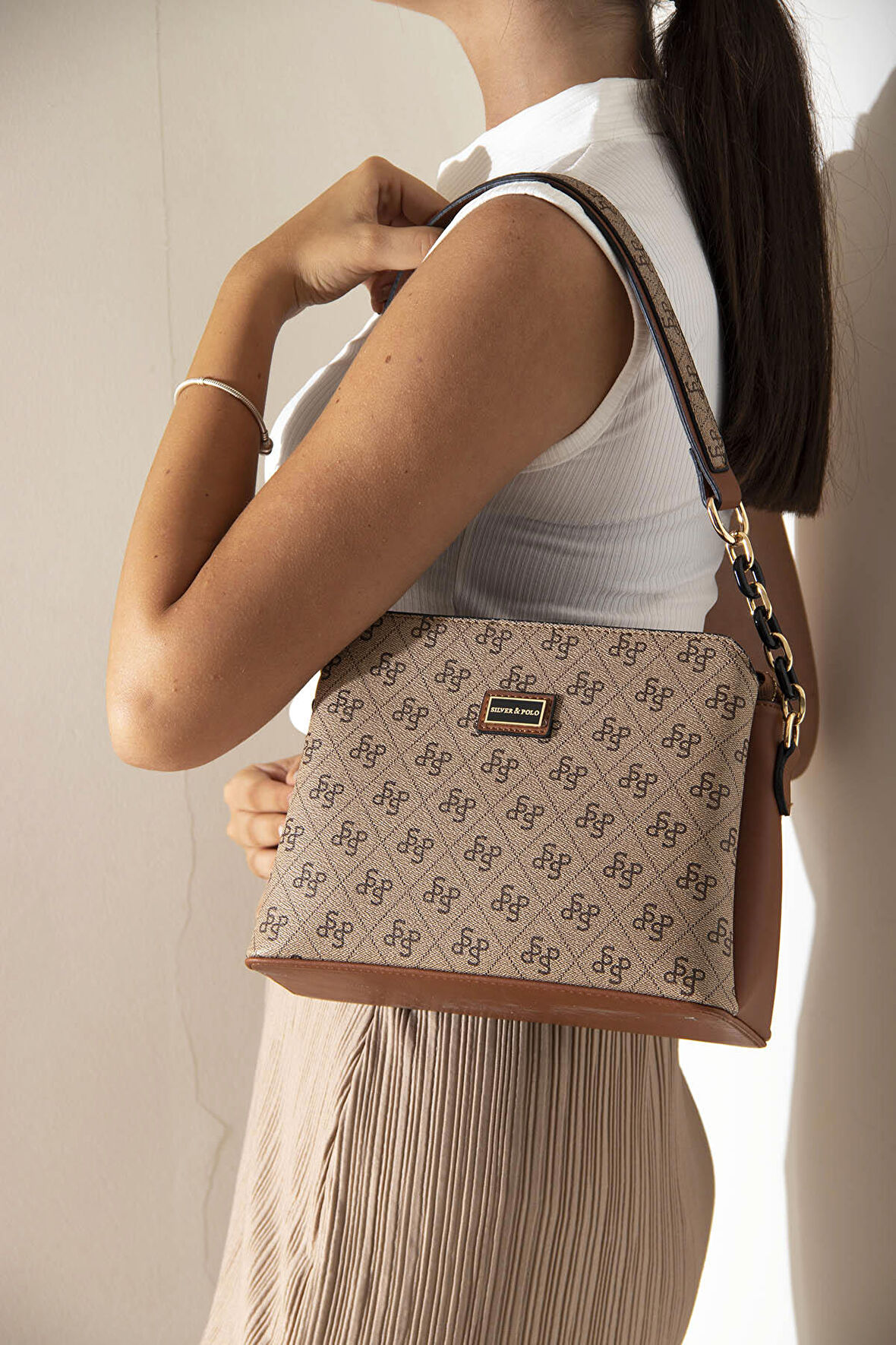 Kadın Çapraz Çanta 937-42997 SİLVER POLO ÇAPRAZ Kadın ÇANTASI M178 KOYU BEJ-MAT TABA