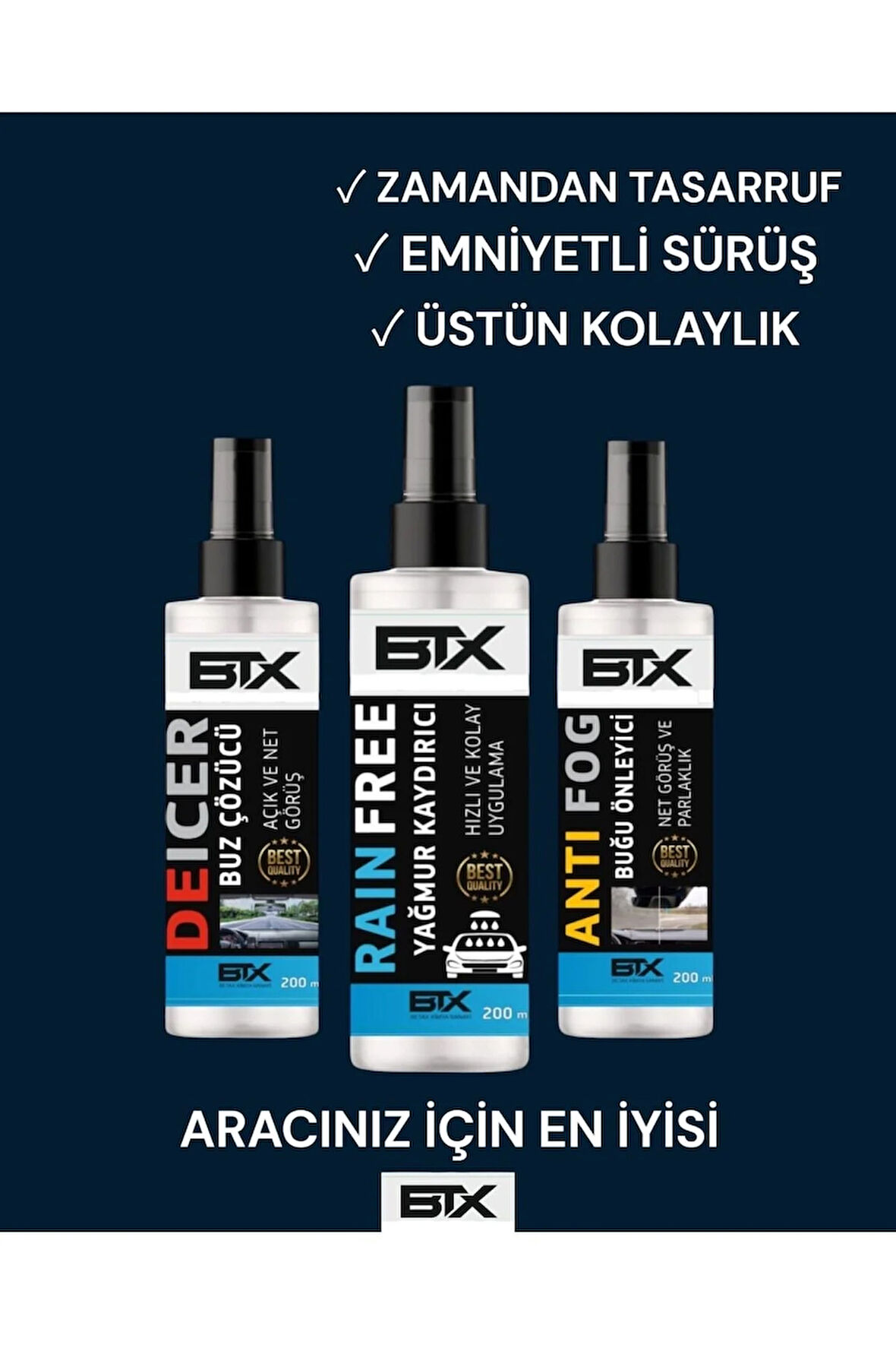Buz Çözücü - Yağmur Kaydırıcı - Buğu Önleyici Sprey 200ml 3'lü Set