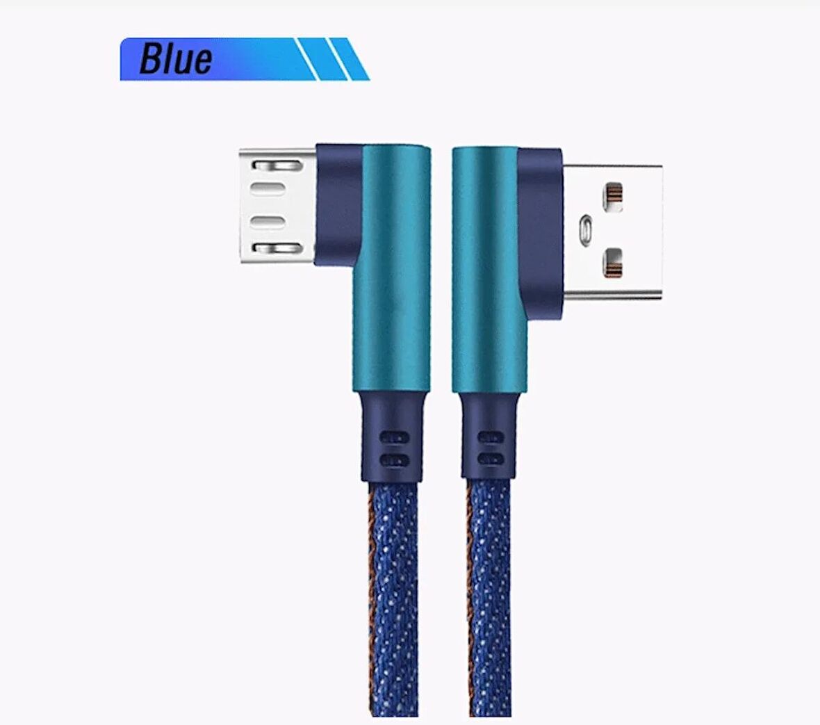 1 Metre Mikro USB Android Kablosu Sağ Açılı 90 Derece Mikro USB Örgülü Kopmaz bükülmez  Şarj Kablosu