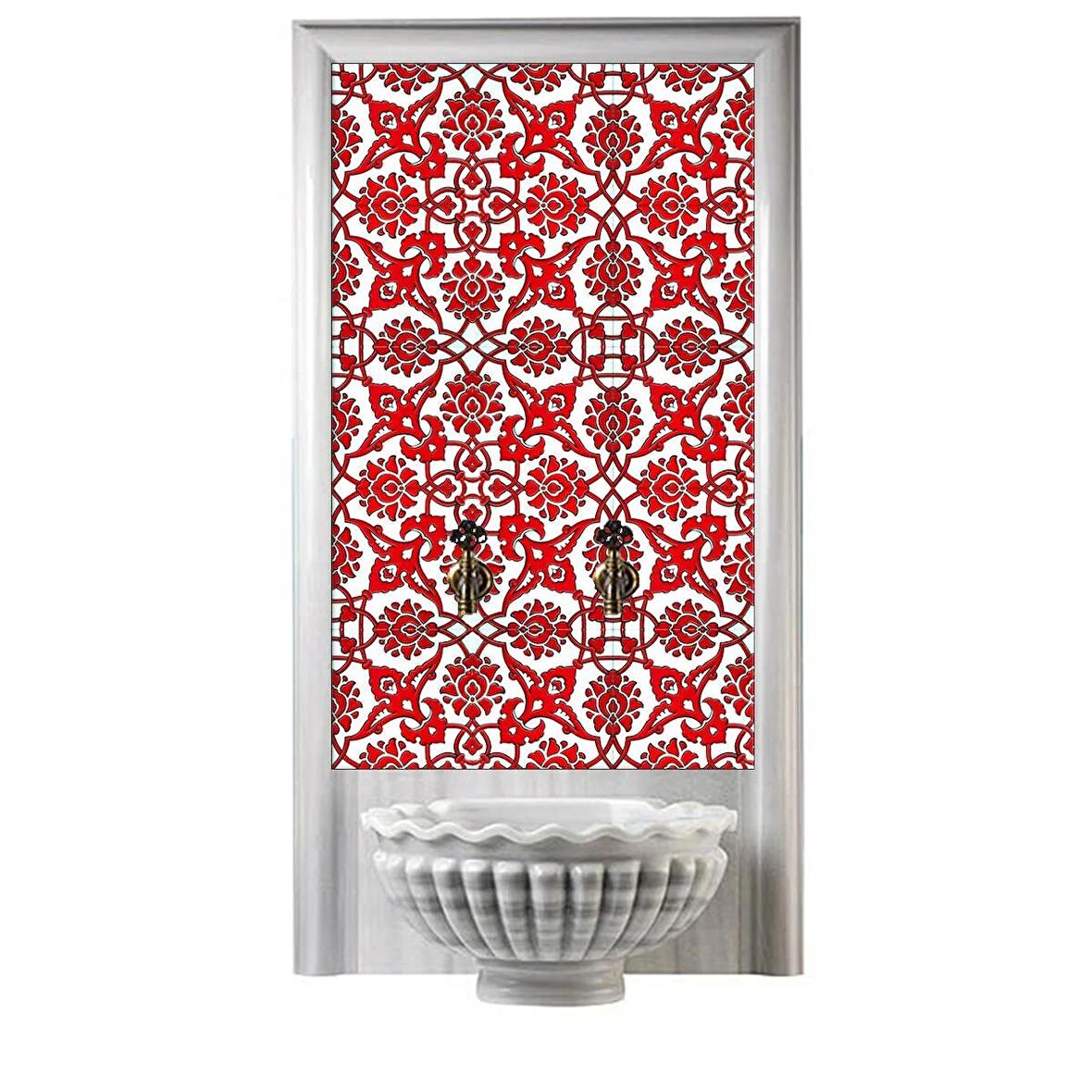 Armada Çini 60x100 Cm SP 83 Kırmızı Beyaz Serigraf Türk Hamamı Pano