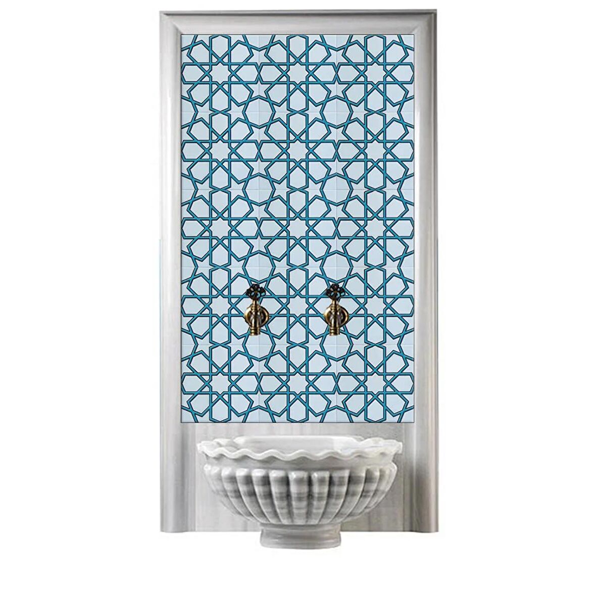 Armada Çini 60x100 Cm SP 89-v Turkuaz Beyaz Serigraf Türk Hamamı Pano