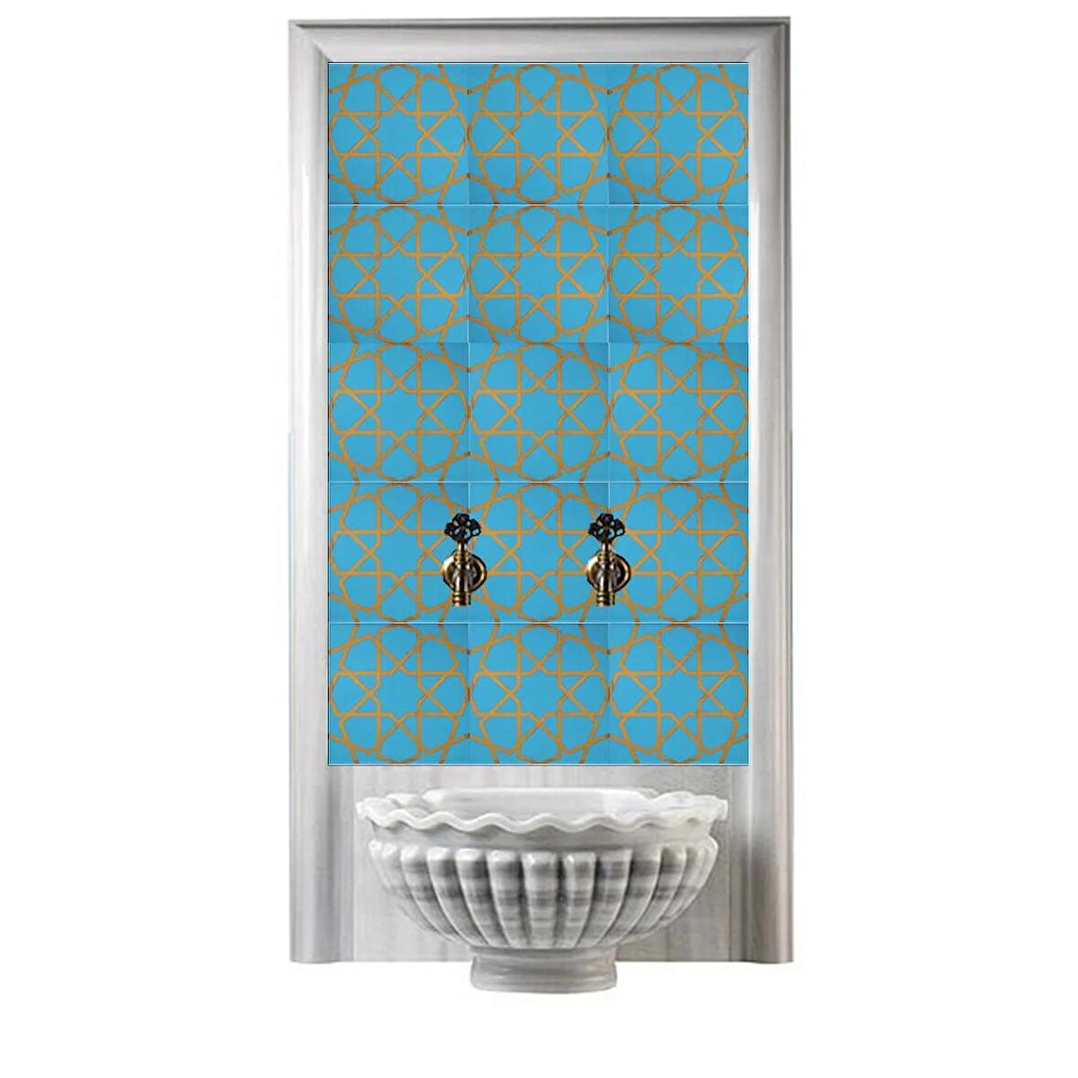 Armada Çini 60x100 Cm SP 89 Turkuaz Metalik Serigraf Türk Hamamı Pano