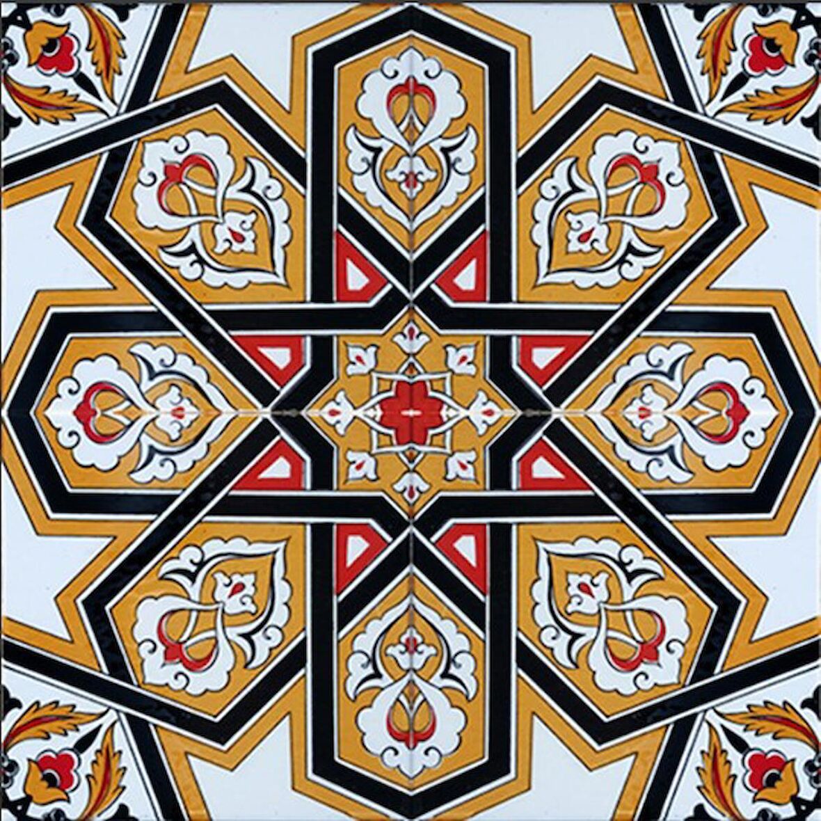 Armada Çini 20x20 Cm SP 72 Sarı Türkmen Yıldızı Kütahya Çini Karo