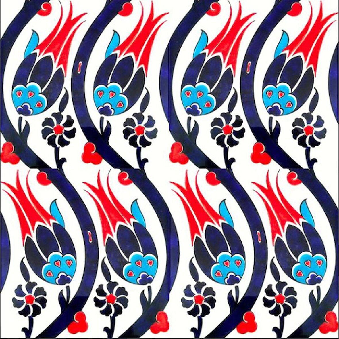 Armada Çini 20x20 Cm SP 77 Kütahya Çinisi İznik Lale Desen Çini Karo