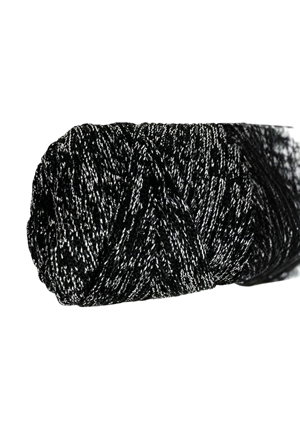 Makrome İpi 3mm Polyester Siyah Gümüş  Simli