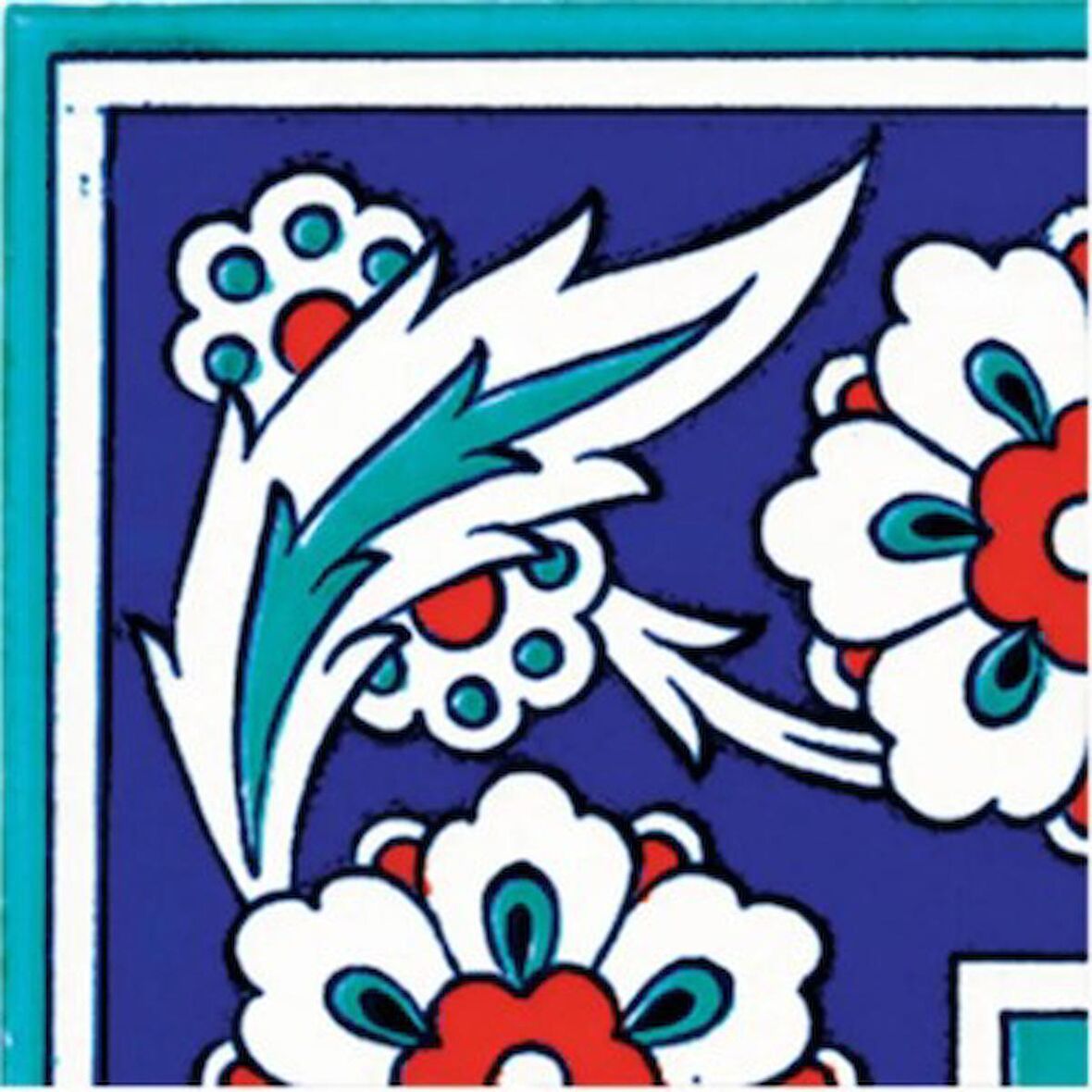 Armada Çini 10x10 cm KSK 8 İznik Çiçek Desenli Çini Bordür Köşe