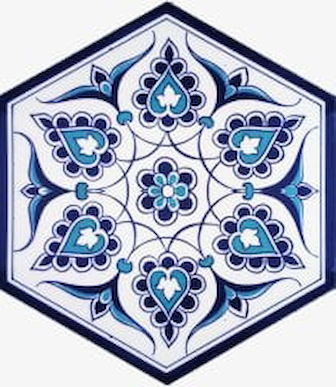 Armada Çini 21x23 Cm AL 4 İznik Desenli  Altıgen Çini Karo