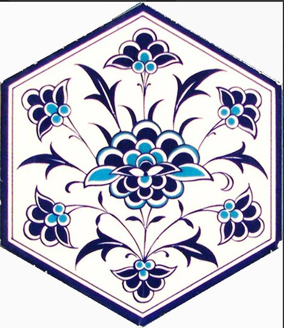 Armada Çini 21x23 Cm AL 1 İznik Rumi Desenli  Altıgen Çini Karo