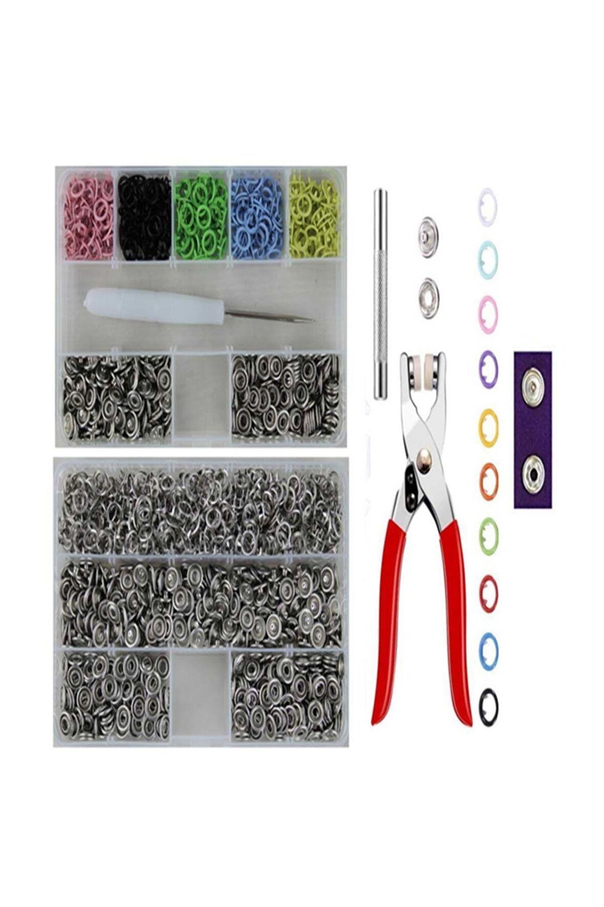 9.5 MM 350 Set Metal Renkli Çıt Çıt Takma Çakım Komple Seti