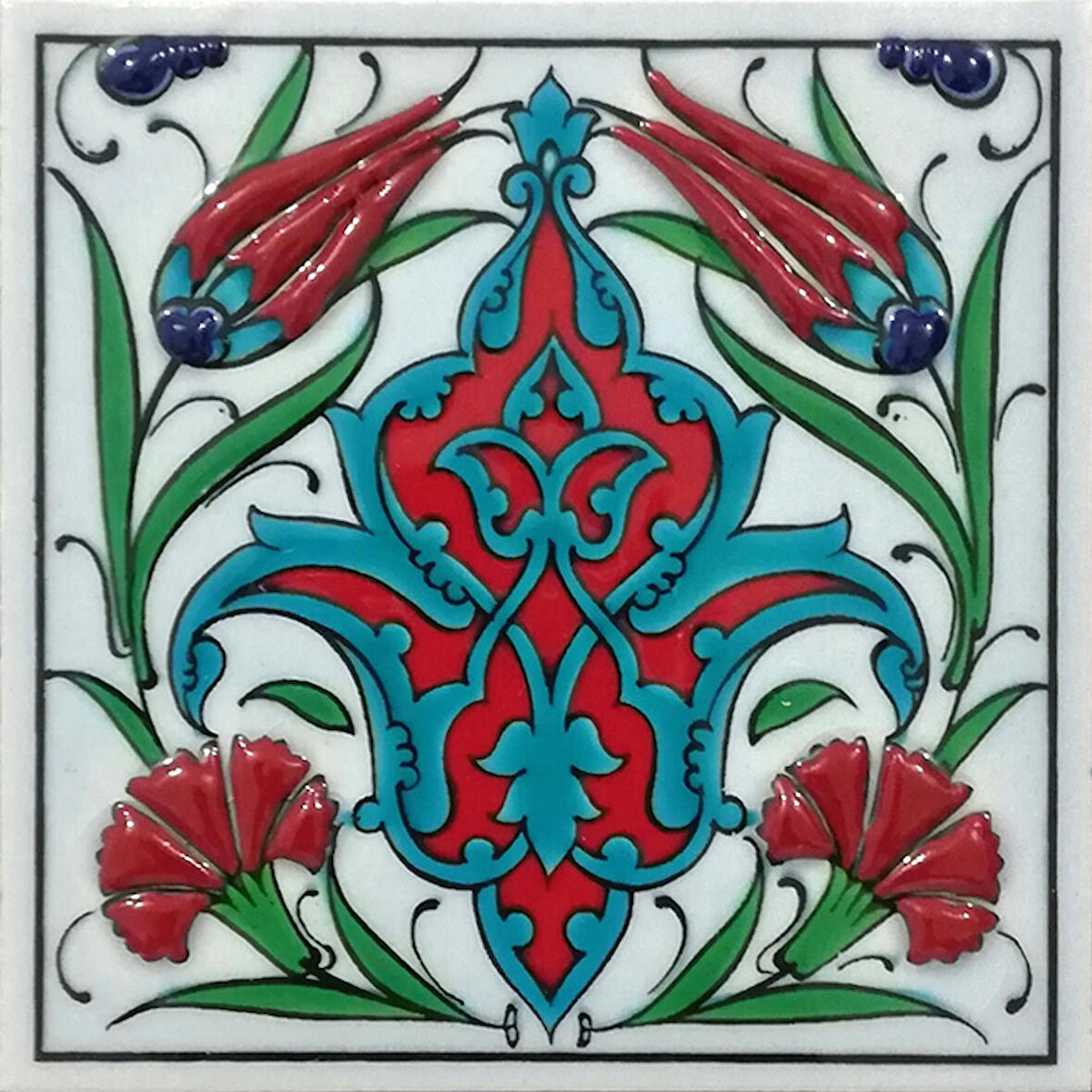 Armada Çini 10x10 Cm ED 107 İkili Lale Karanfil Kütahya Çini Pano