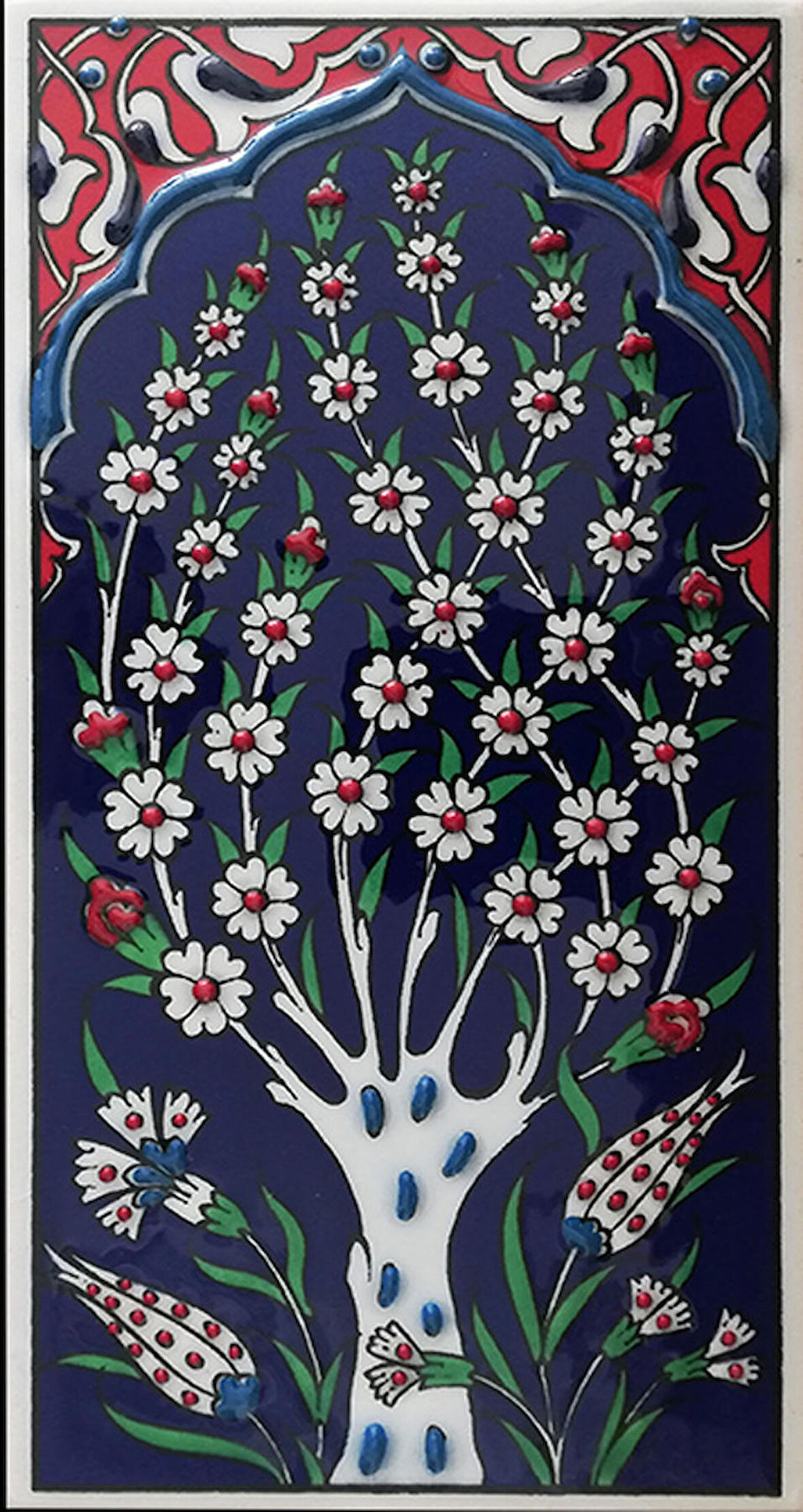 Armada Çini 10x20 Cm ED 206 Lacivert Hayat Ağacı El dekoru Çini Karo