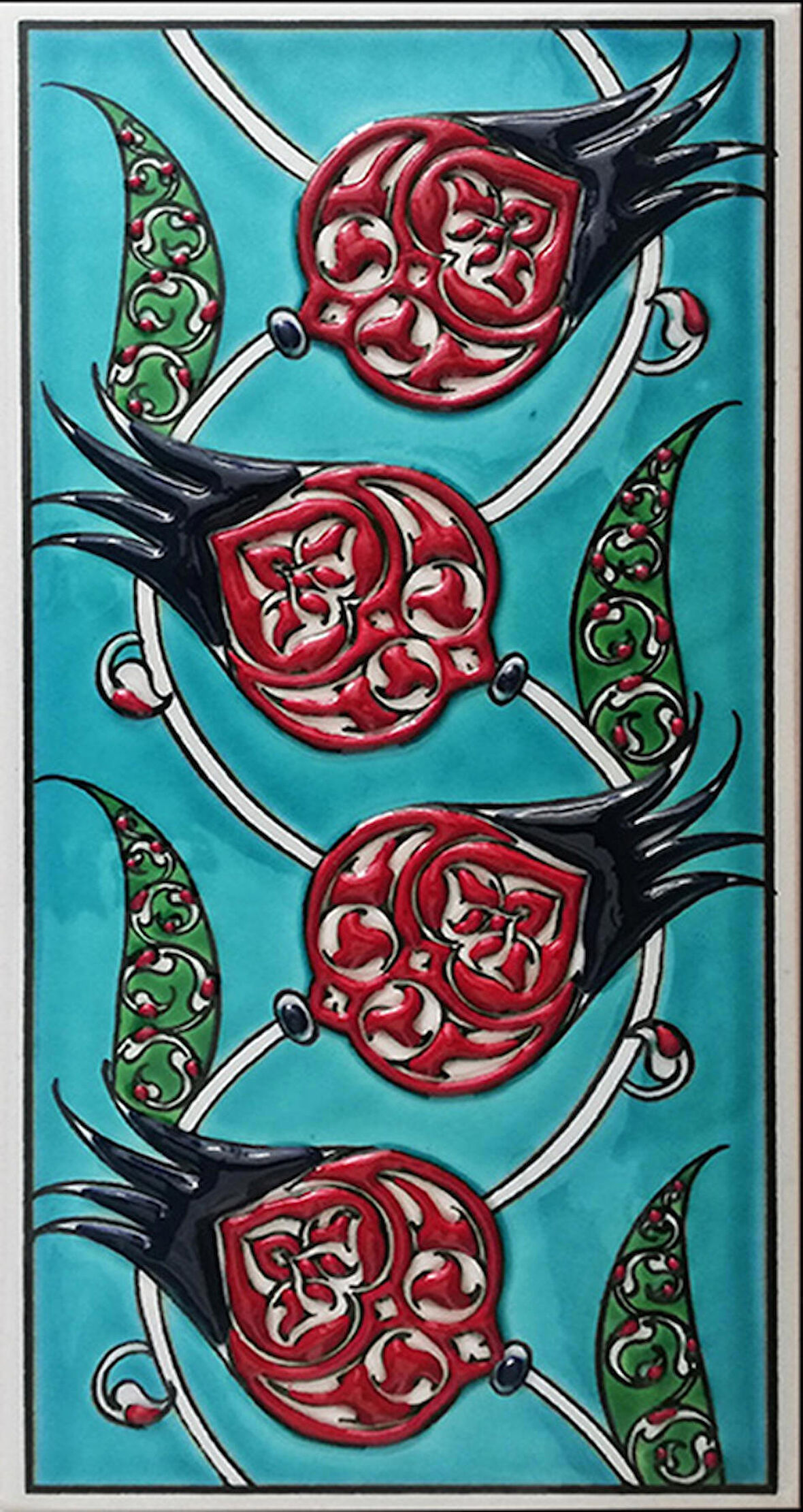 Armada Çini 10x20 Cm ED 208 Yeşil Nar çiçekli El dekoru Çini Karo