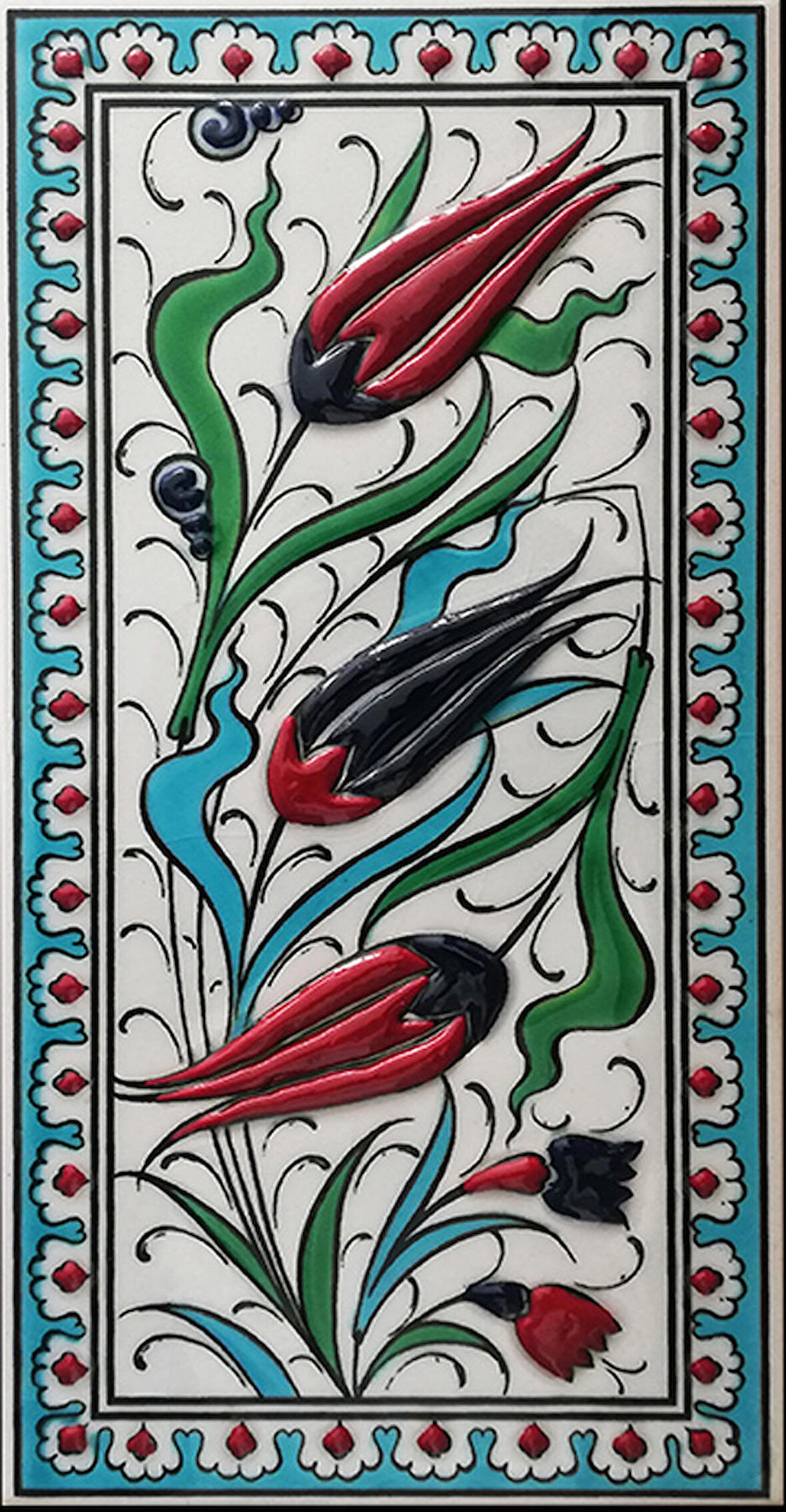 Armada Çini 10x20 Cm ED 215 Turkuaz Üç lale El dekoru Çini Karo