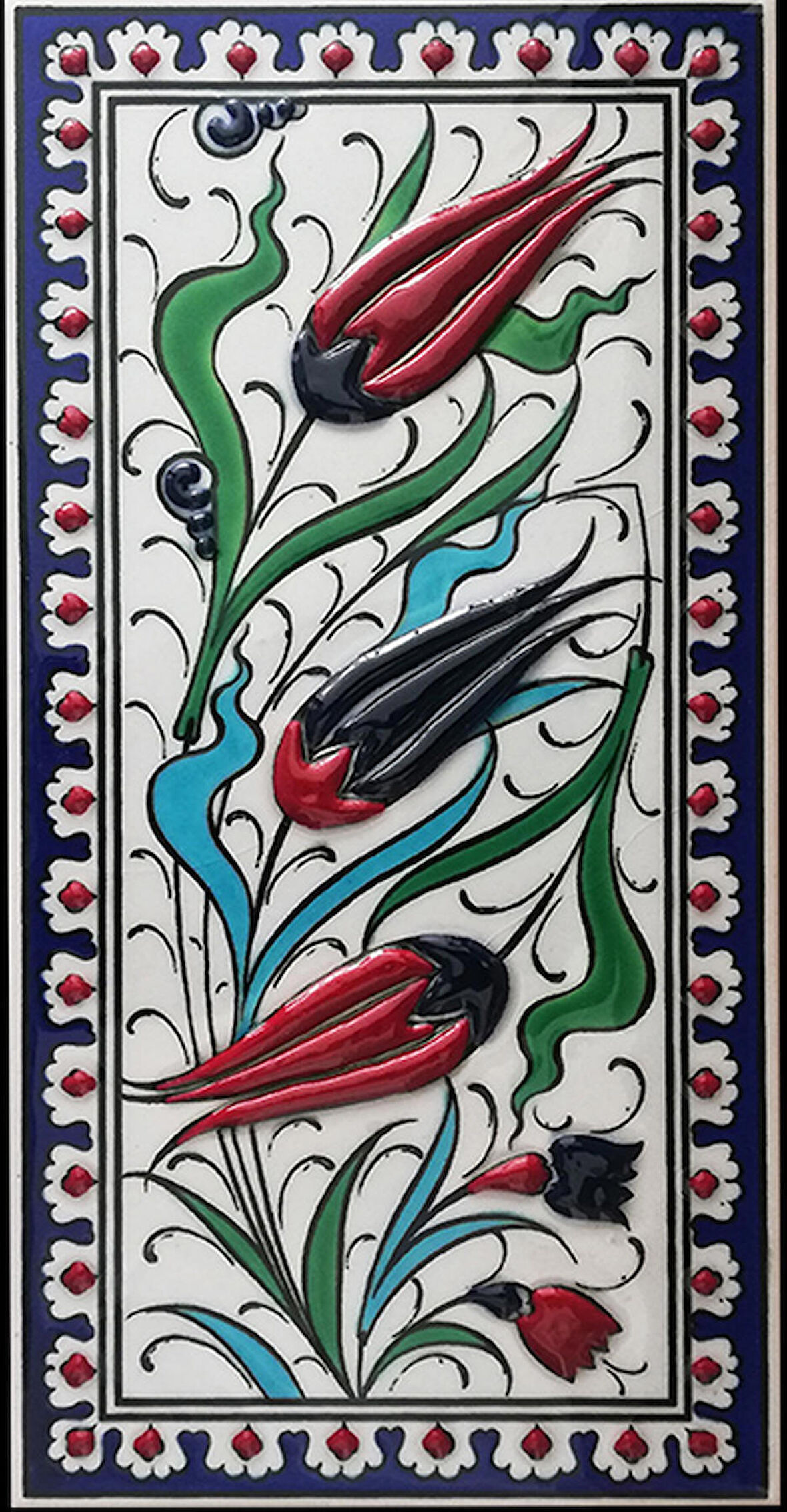 Armada Çini 10x20 Cm ED 216 Kobalt Üç lale El dekoru Çini Karo