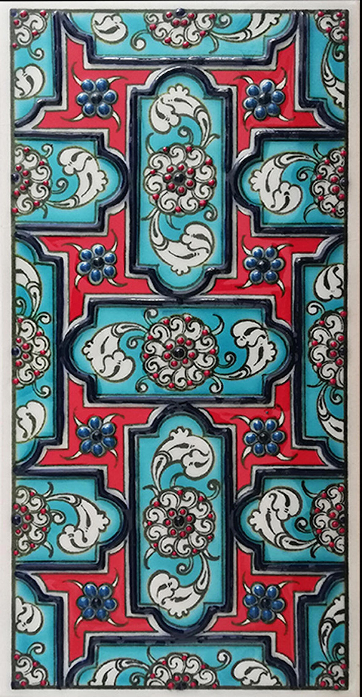 Armada Çini 10x20 Cm ED 218 Turkuaz Geometrik El dekoru Çini Karo