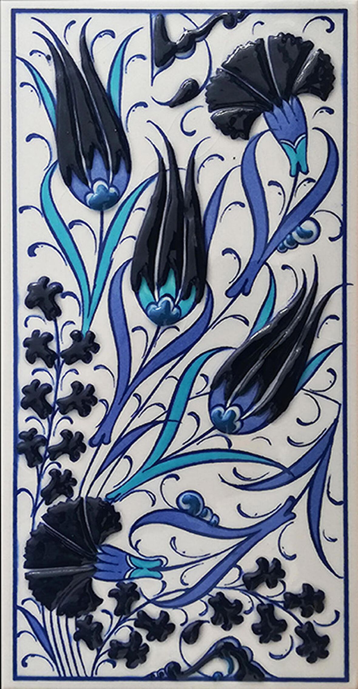 Armada Çini 10x20 Cm ED 224 Üç Lale Mavi Beyaz El dekoru Çini Karo