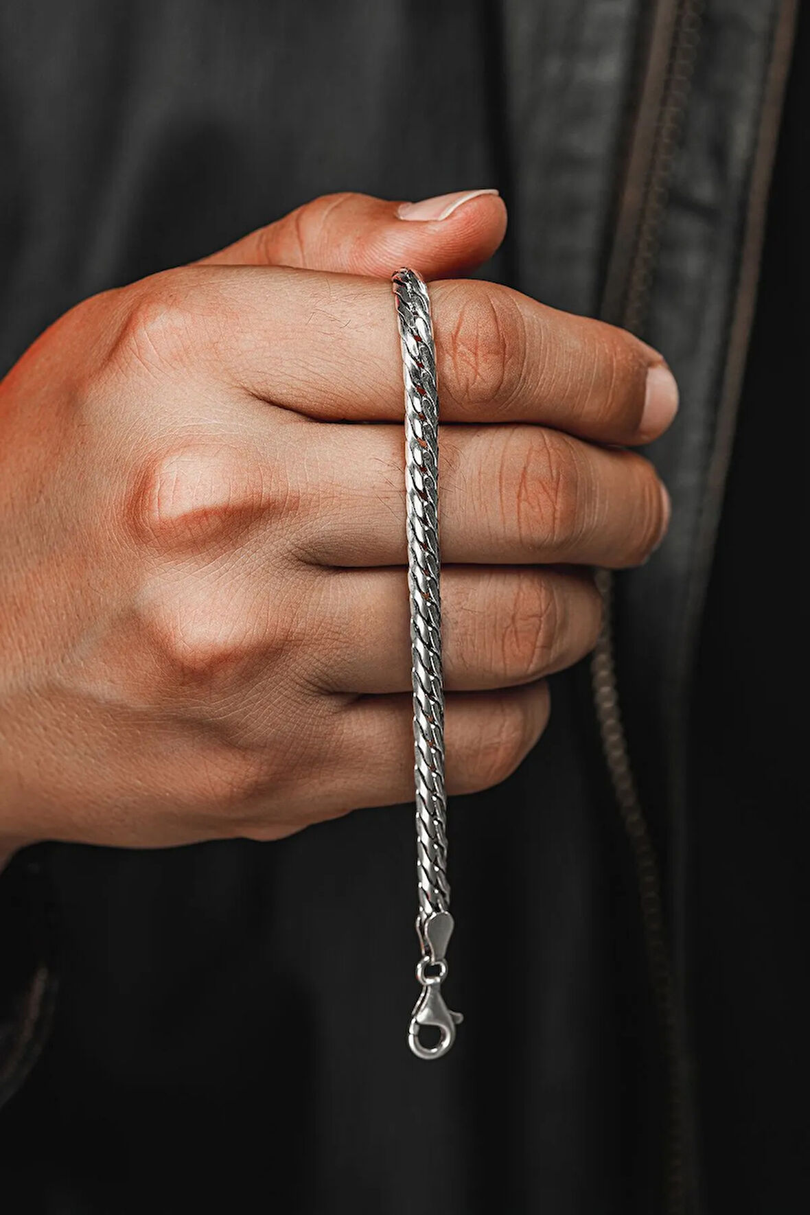 Erkek Gümüş Bileklik - 4,5 Mm Italyan Bombeli Zincir Gümüş Bileklik