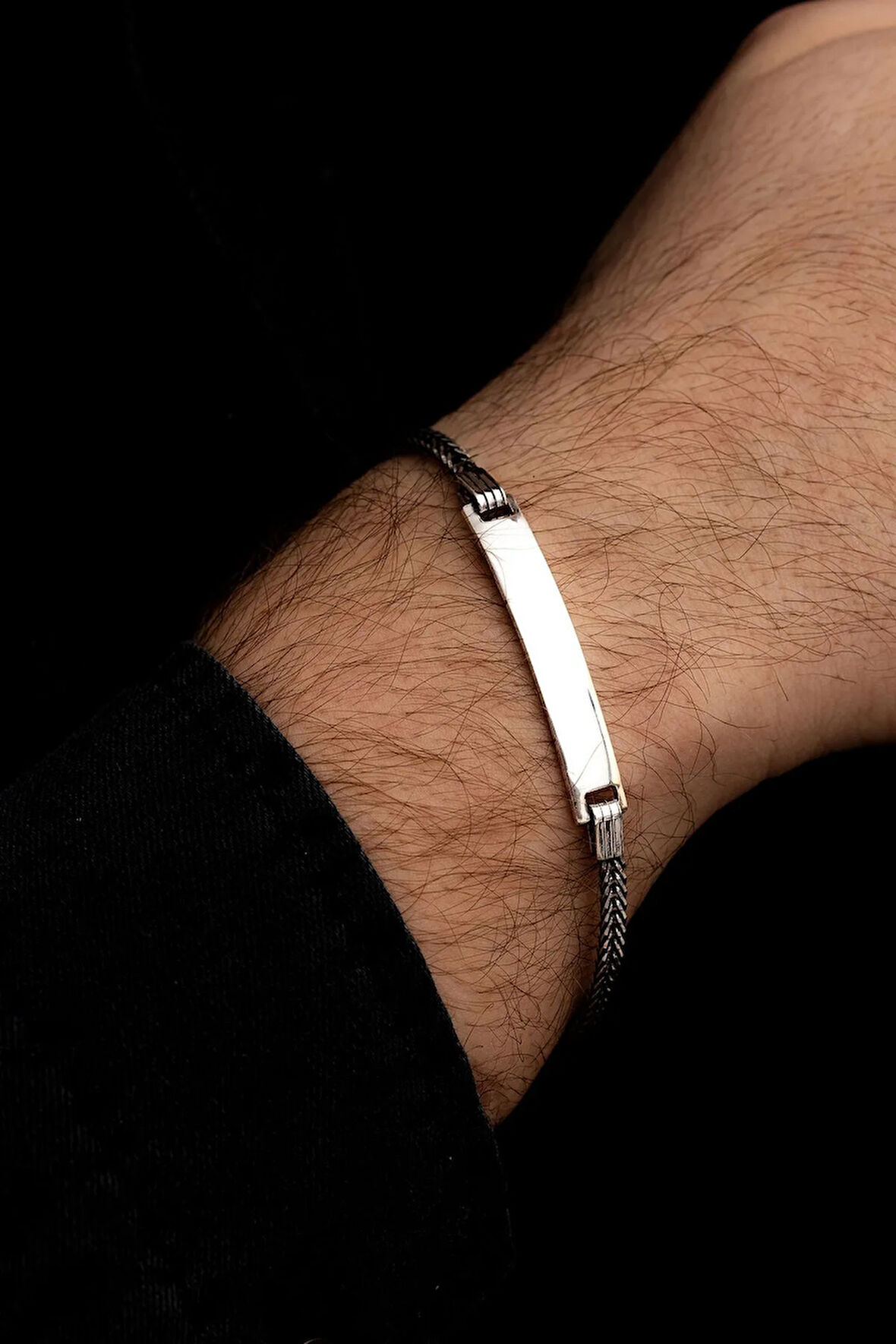 Erkek Gümüş Bileklik - 3.5 mm Gümüş İsim Yazılabilir Tilki Kuyruğu Model Erkek Bileklik