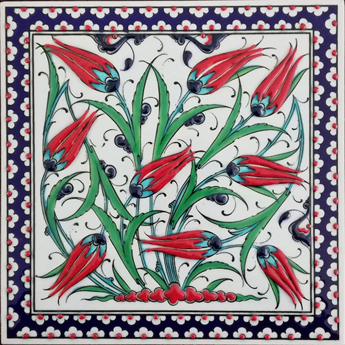 Armada Çini 20x20 Cm ED 304 Kobalt Lalezar El dekoru Çini Pano