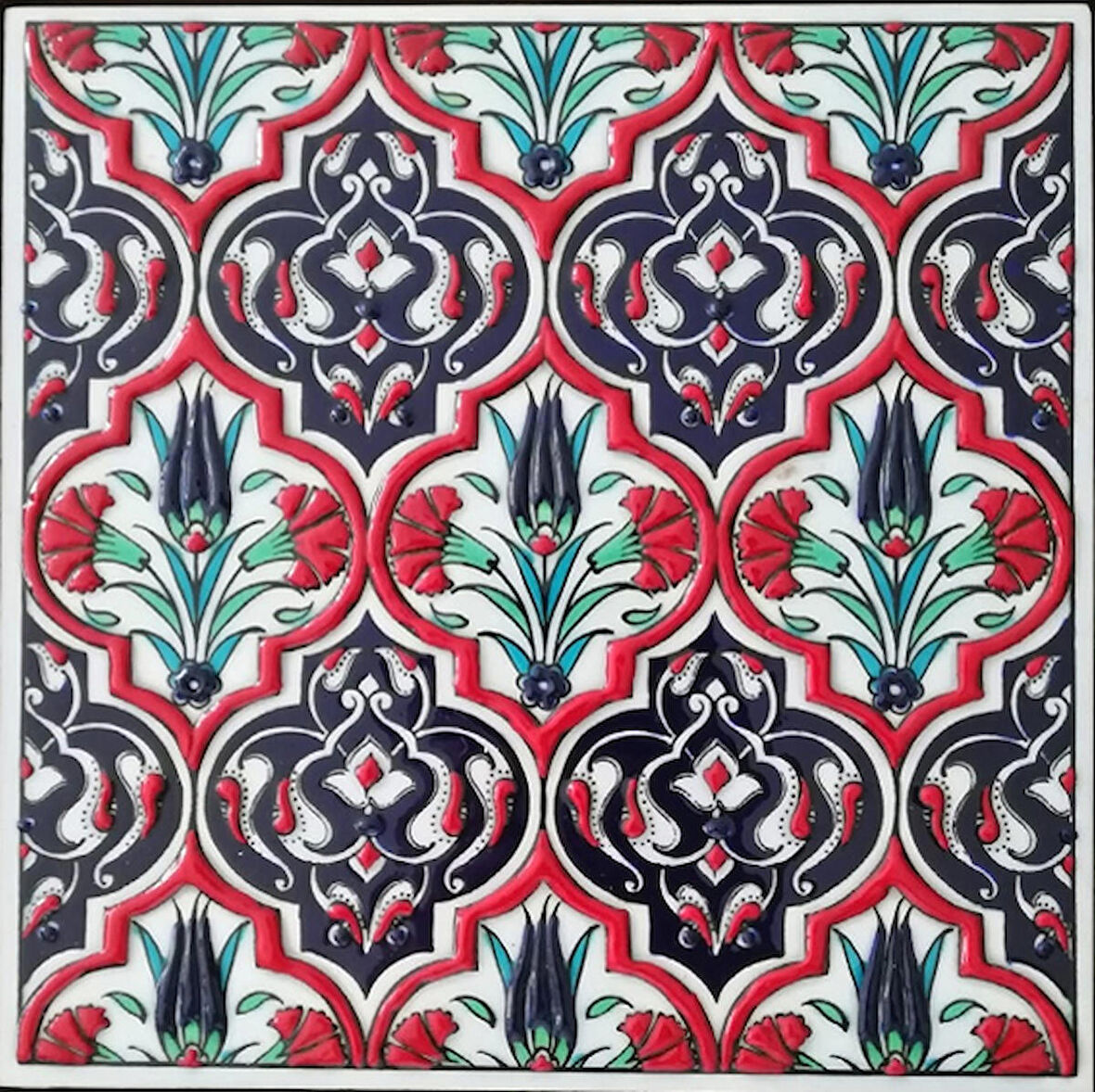 Armada Çini 20x20 Cm ED 309 Kırmızı Madalyon El dekoru Çini Pano